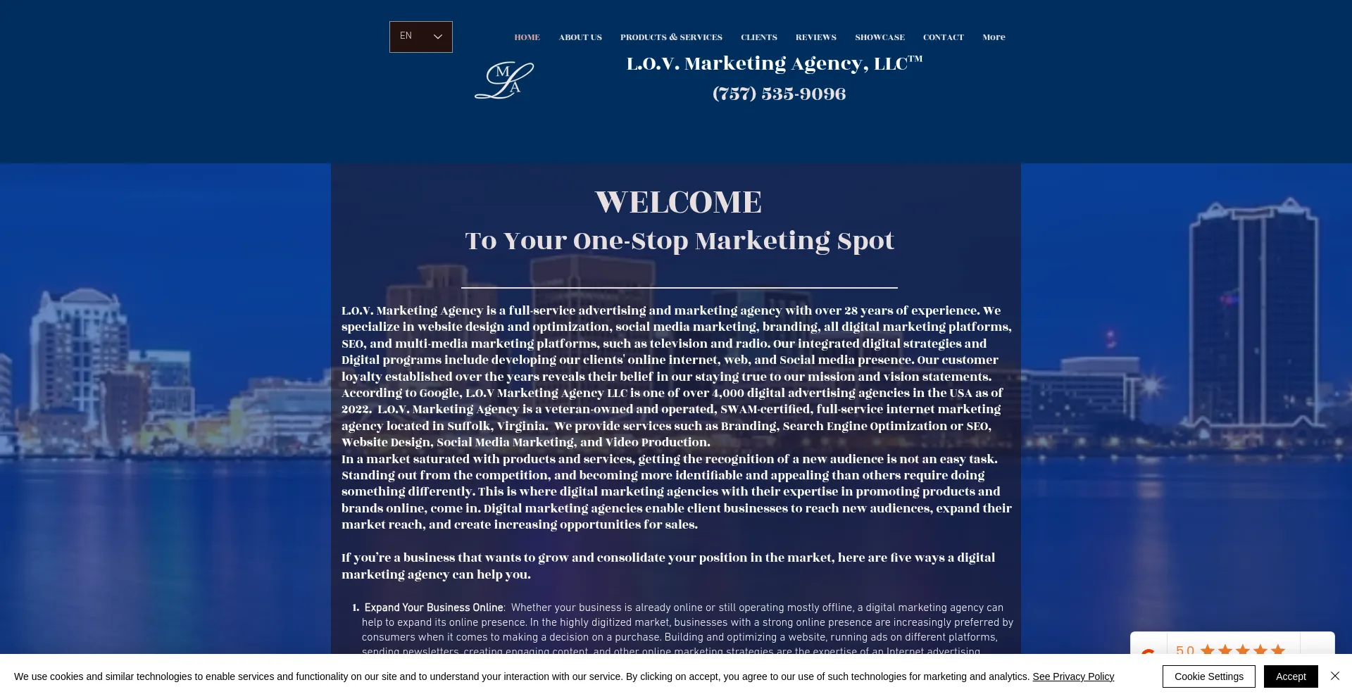 Website screenshot of Lovmarketingagency.com