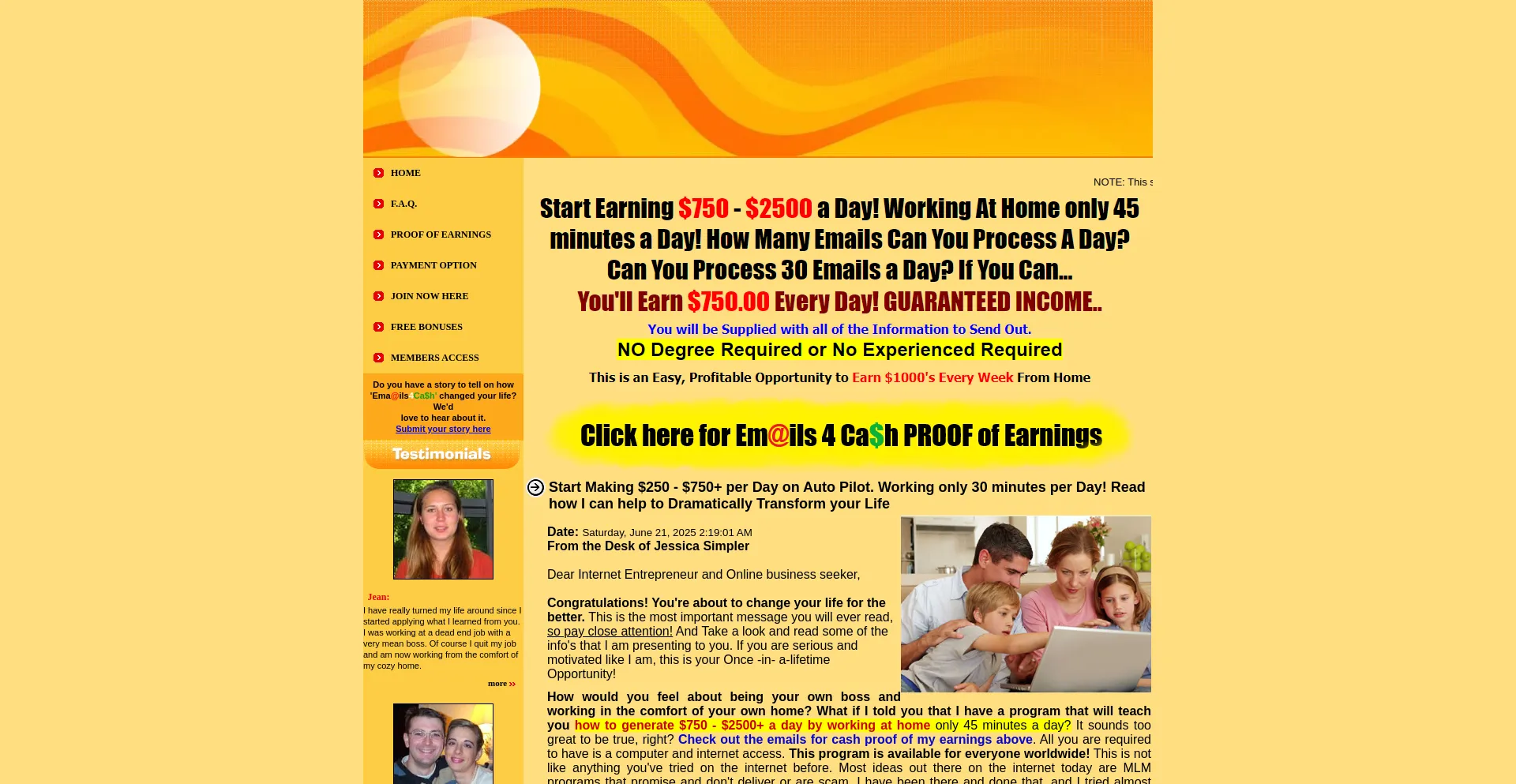 Website screenshot of Lowstressincome.info