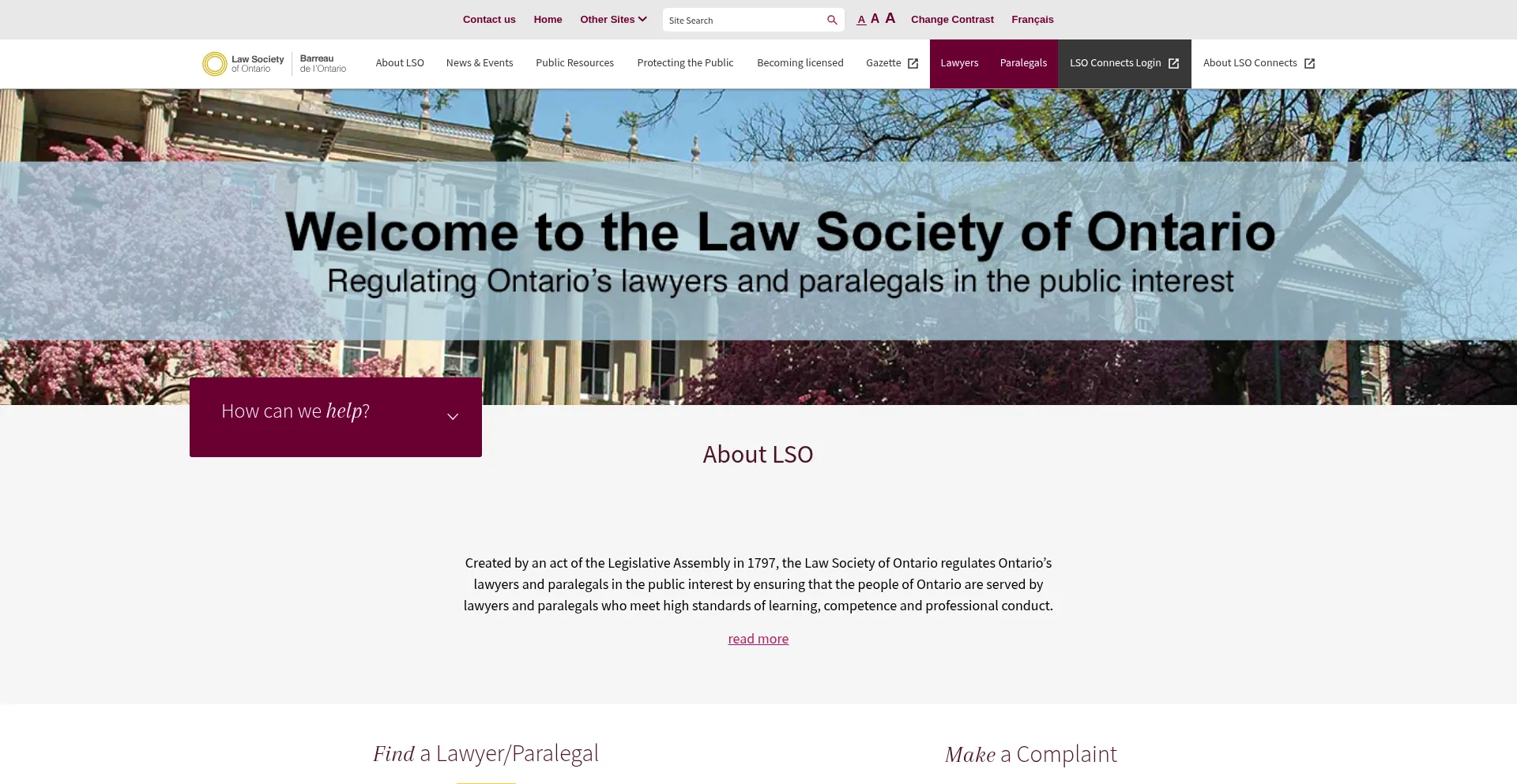 Website screenshot of Lso.ca