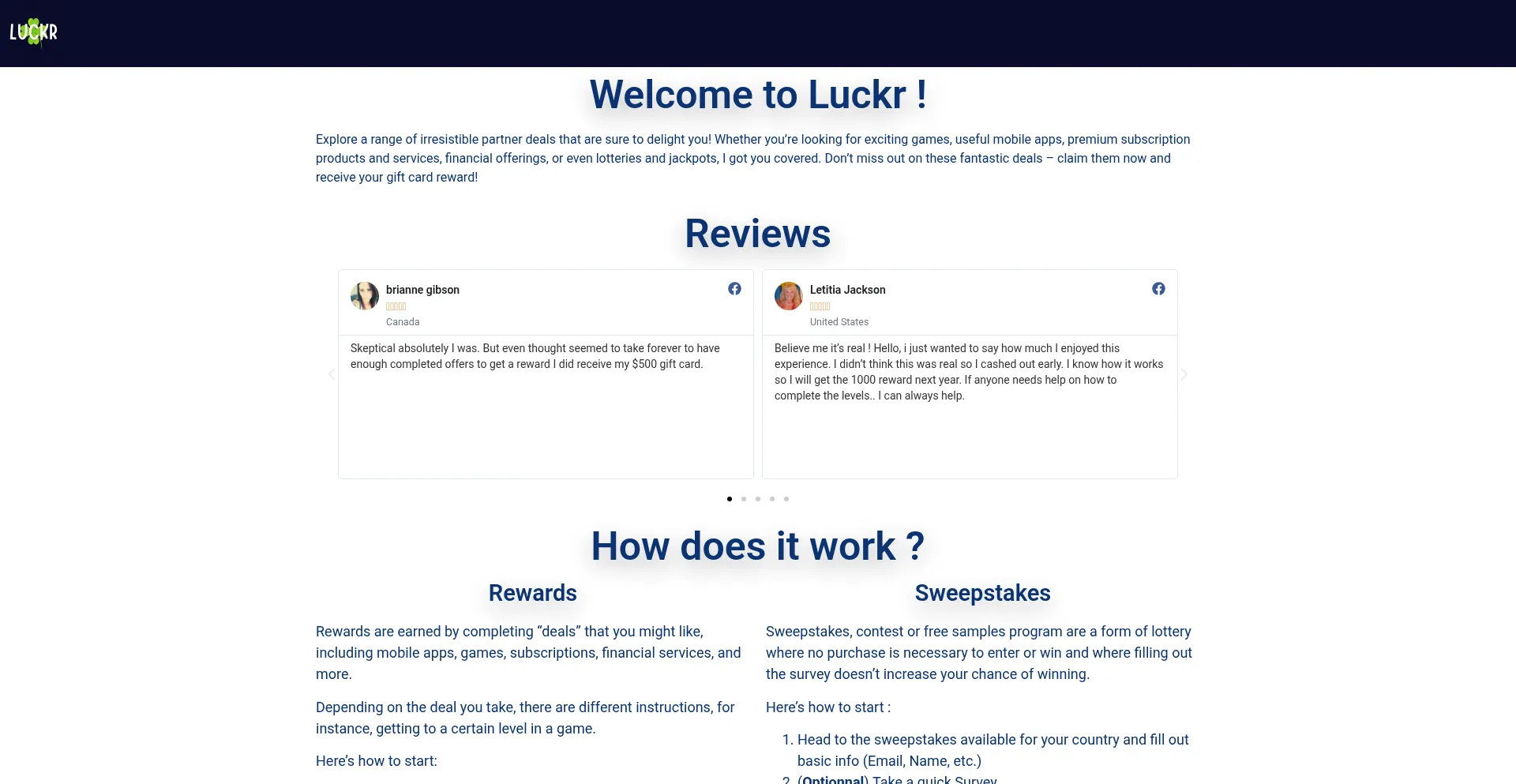 Website screenshot of Luckr.org
