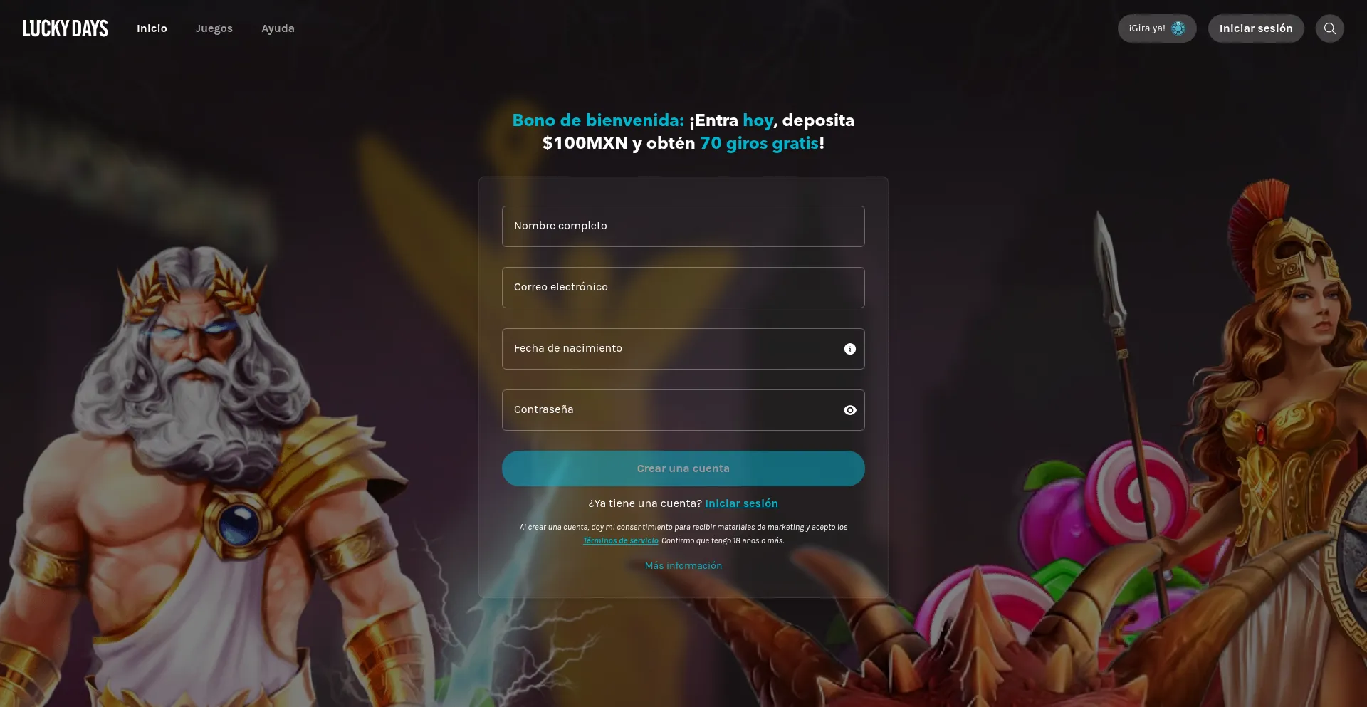 Website screenshot of Luckydays.mx