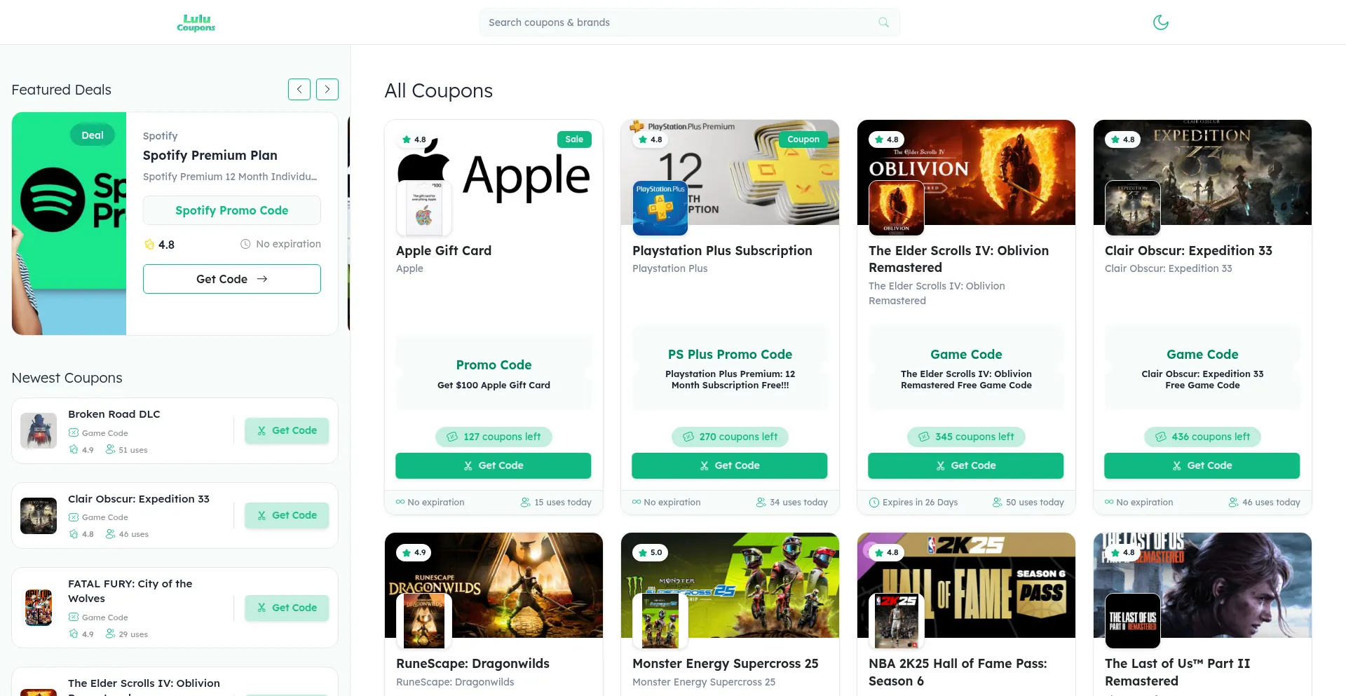 Website screenshot of Lulucoupons.com
