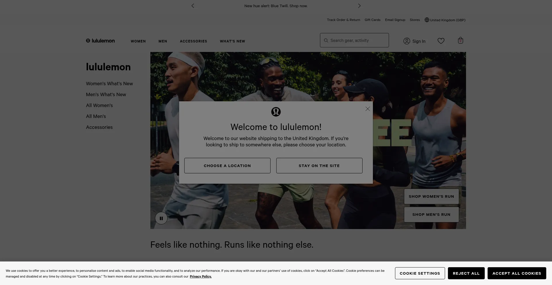 Website screenshot of Lululemon.co.uk