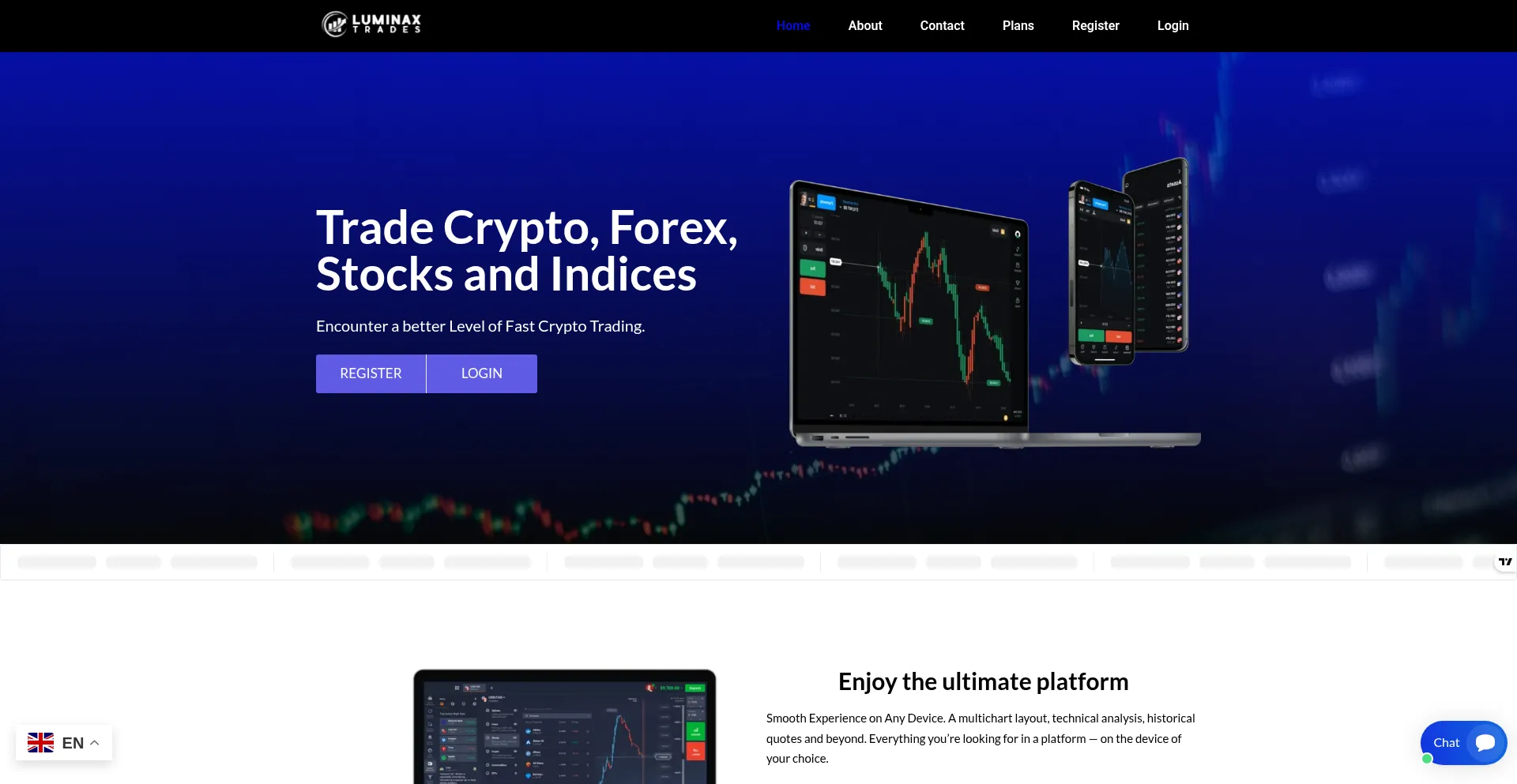 Website screenshot of Luminaxtrades.com