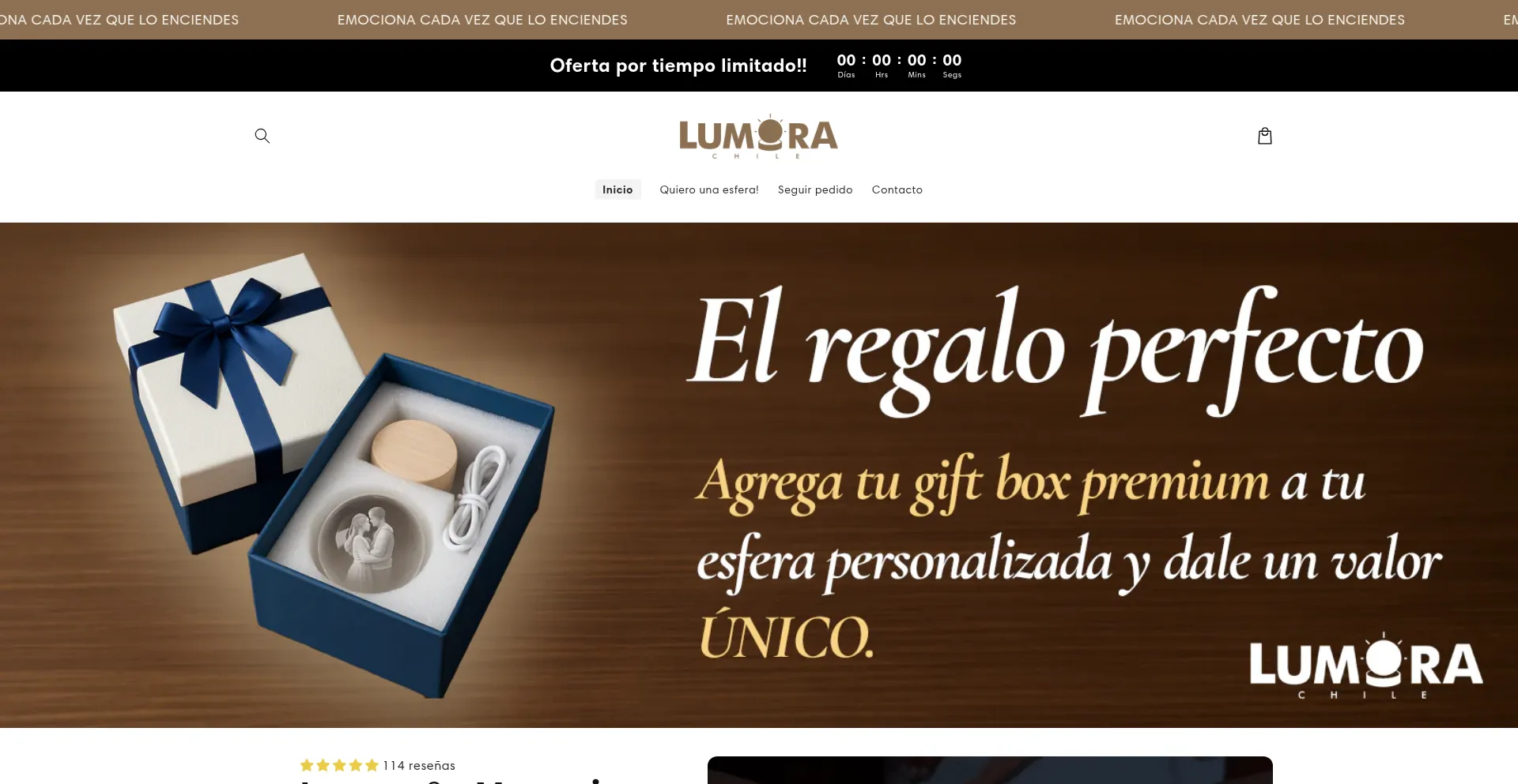 Website screenshot of Lumora.cl