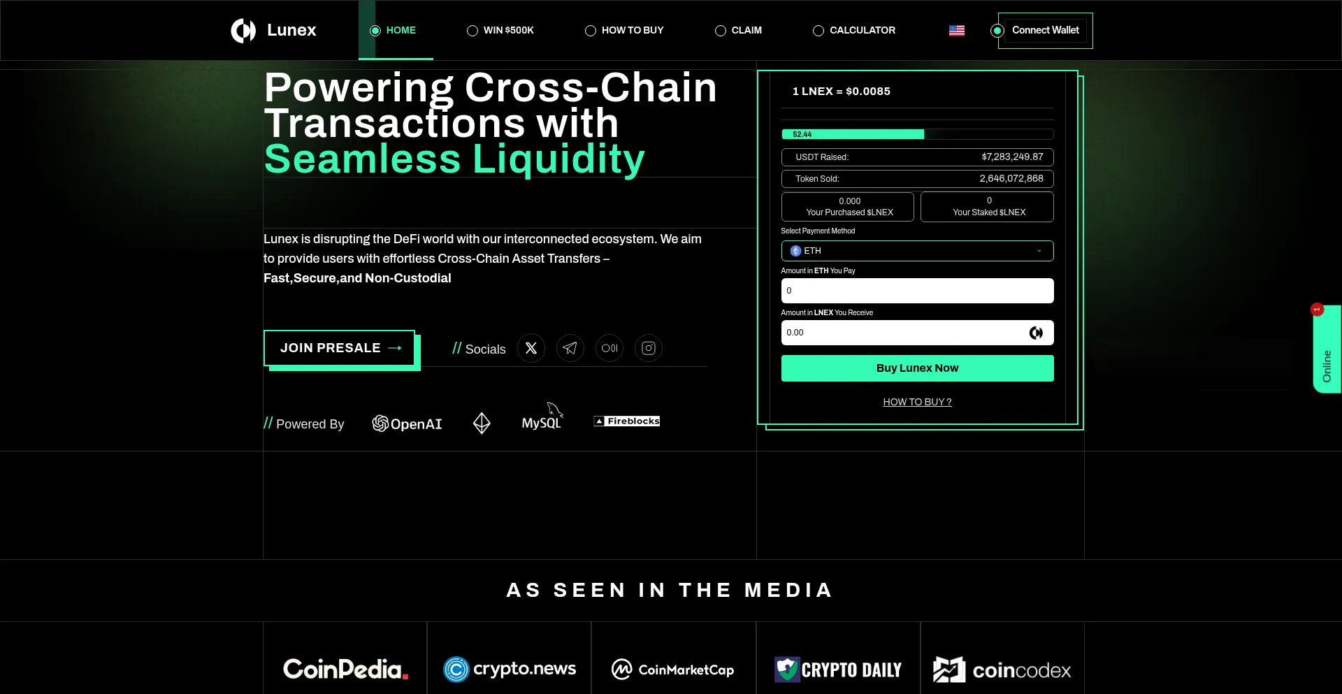 Website screenshot of Lunexnetwork.com