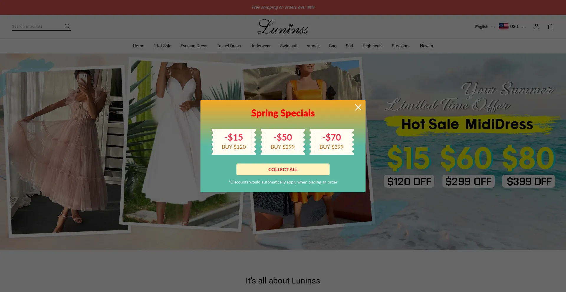 Website screenshot of Luninss.com