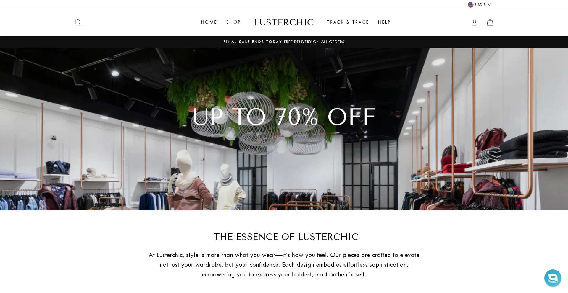 Website screenshot of Lusterchic.com