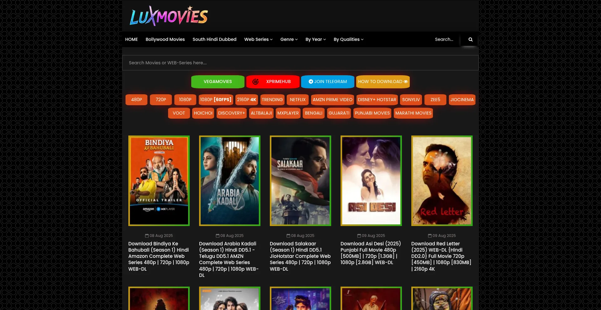 Website screenshot of Luxmovies.food