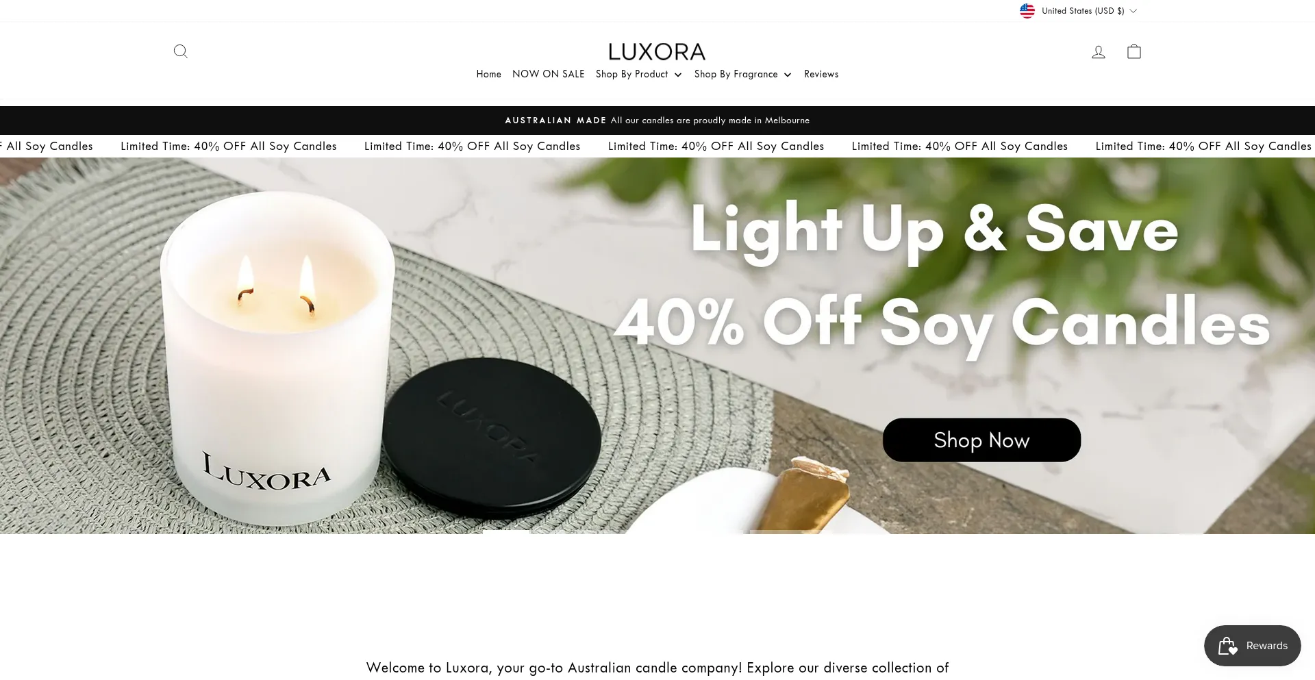 Website screenshot of Luxora.com.au