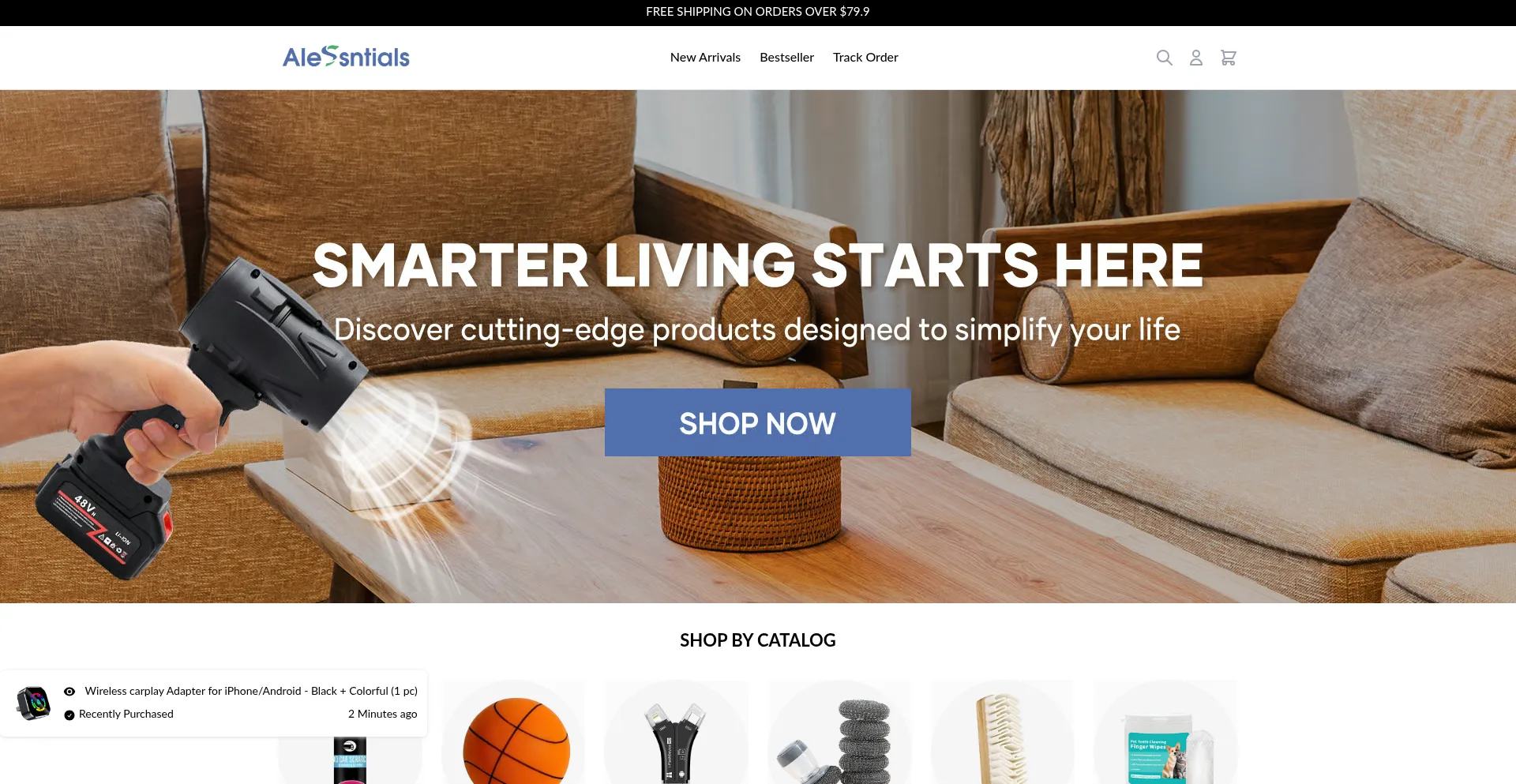 Website screenshot of M.alessntials.com