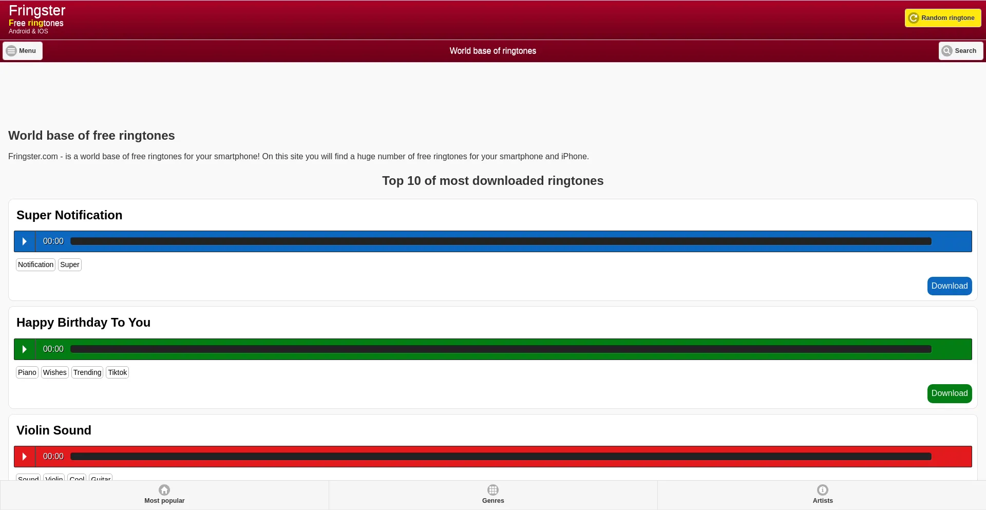 Website screenshot of M.fringster.com