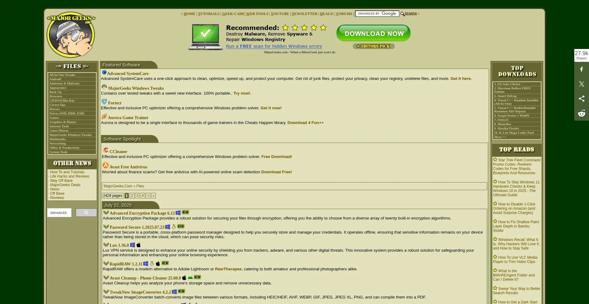Website screenshot of M.majorgeeks.com