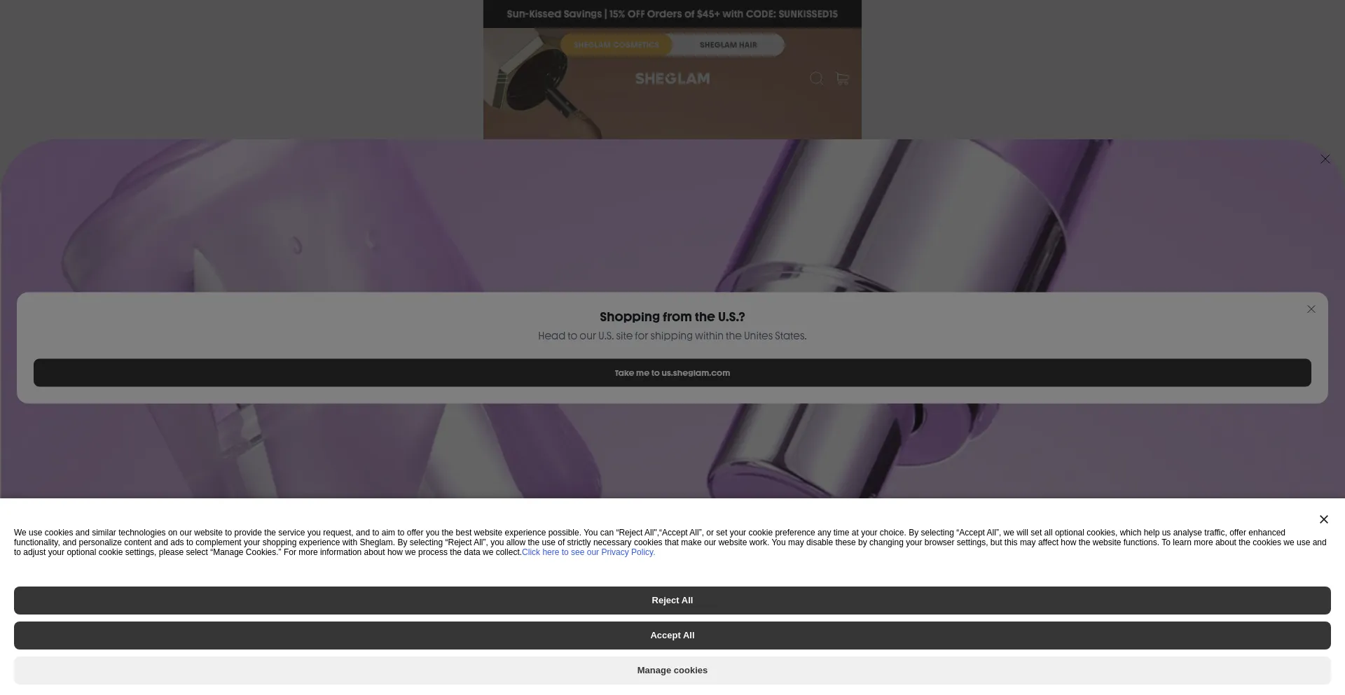 Website screenshot of M.sheglam.com