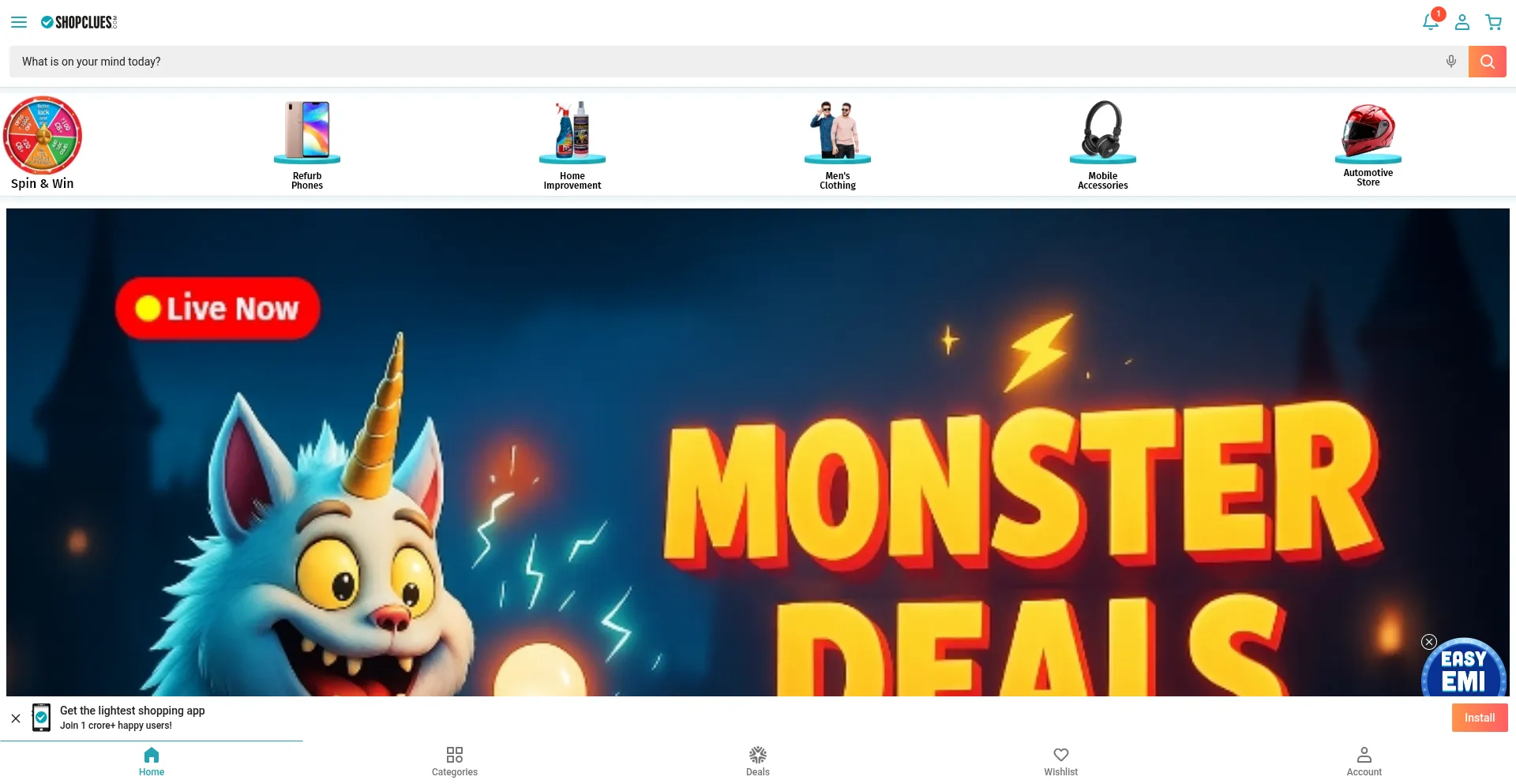 Website screenshot of M.shopclues.com