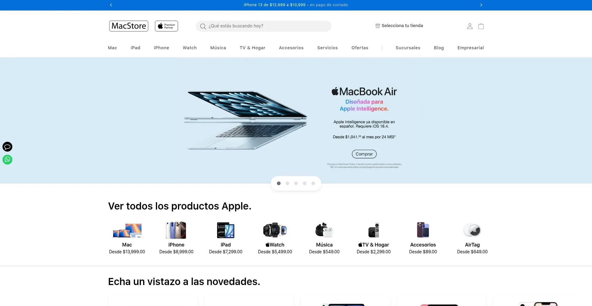 Website screenshot of Macstoreonline.com.mx