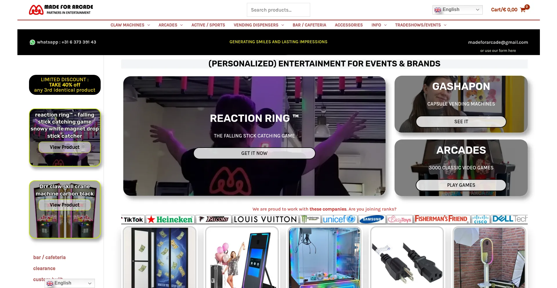 Website screenshot of Madeforarcade.com