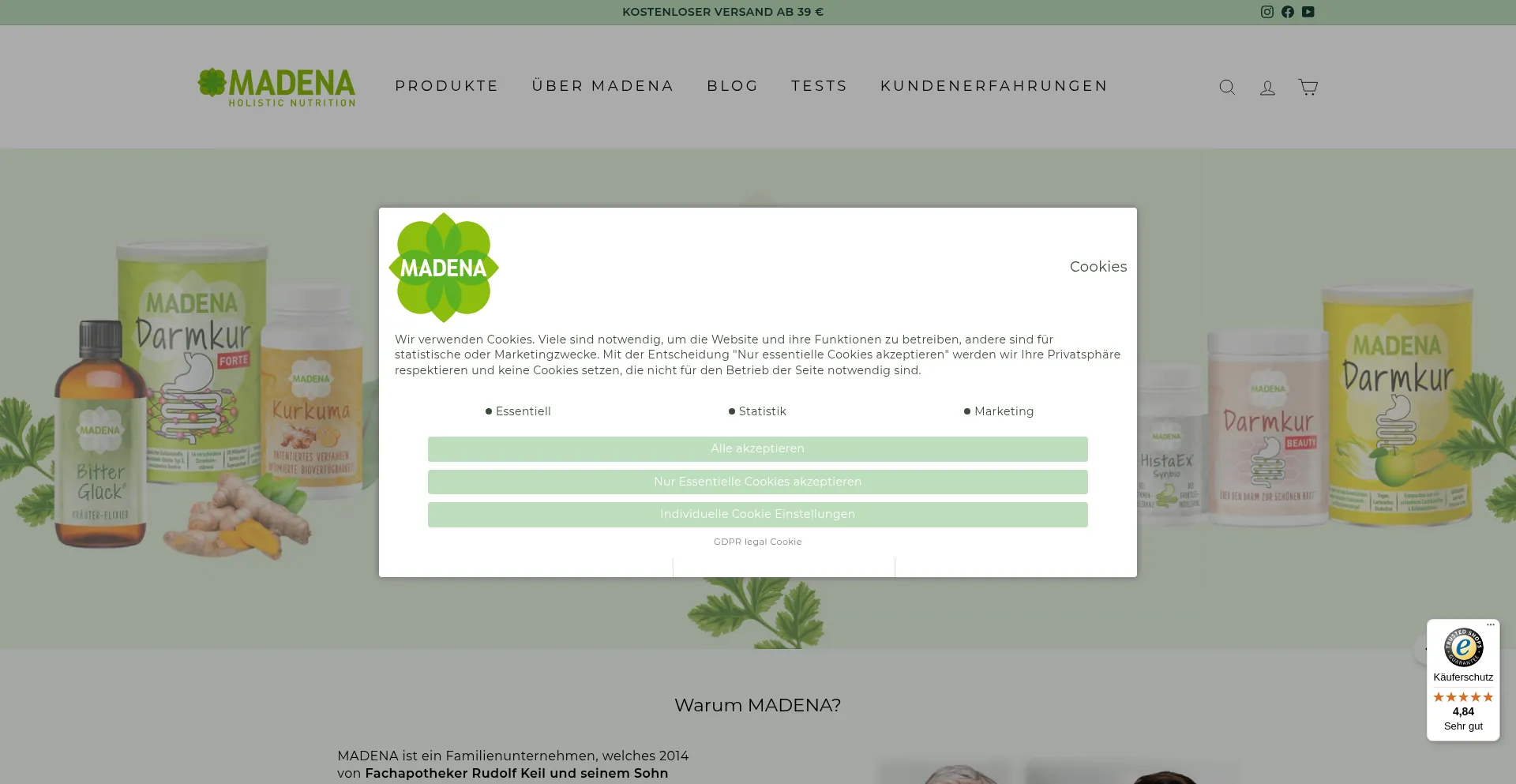 Website screenshot of Madena.de