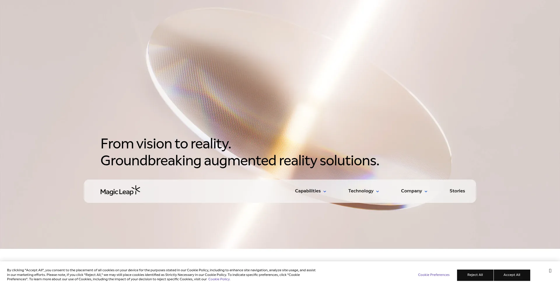 Website screenshot of Magicleap.com