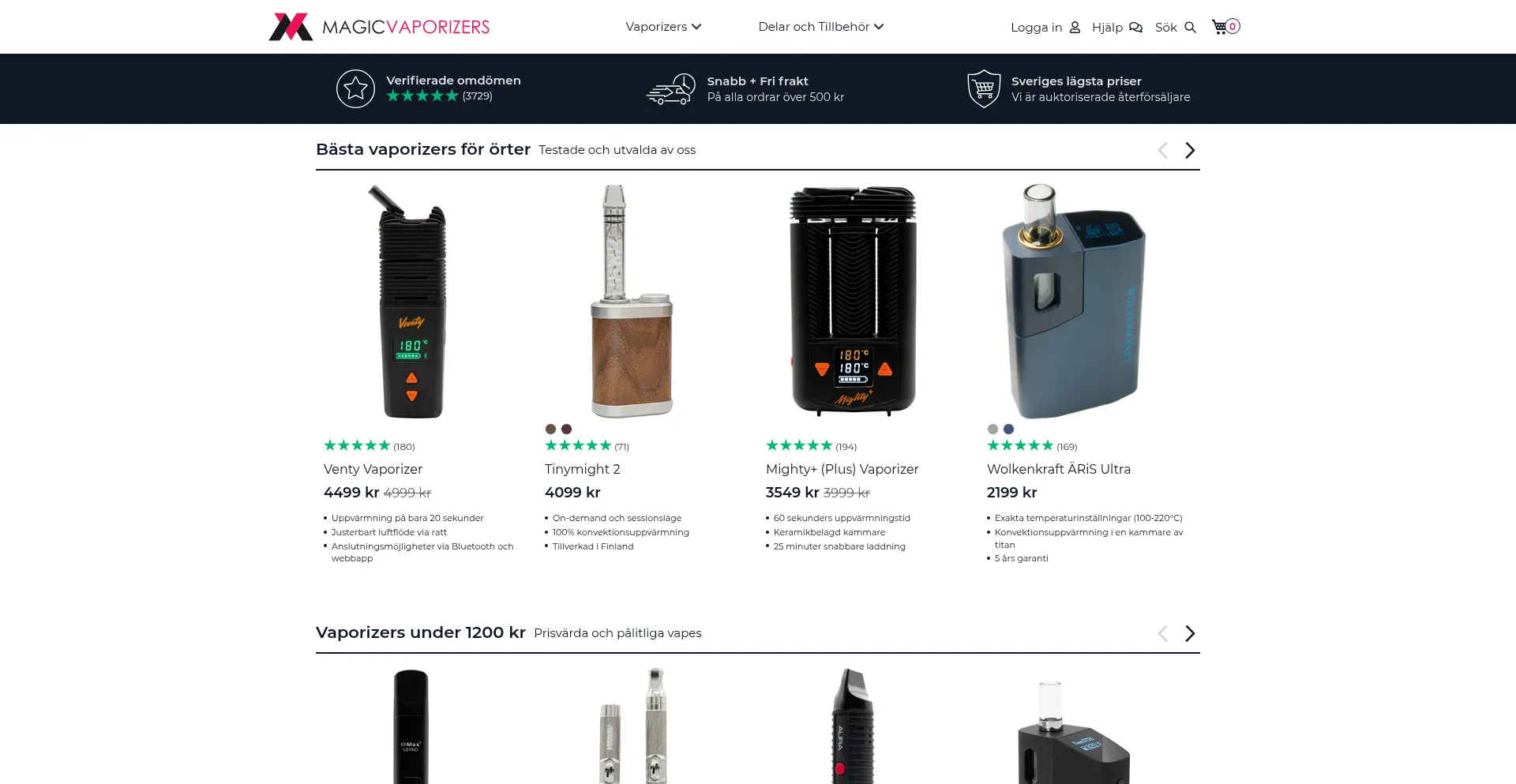 Website screenshot of Magicvaporizers.se