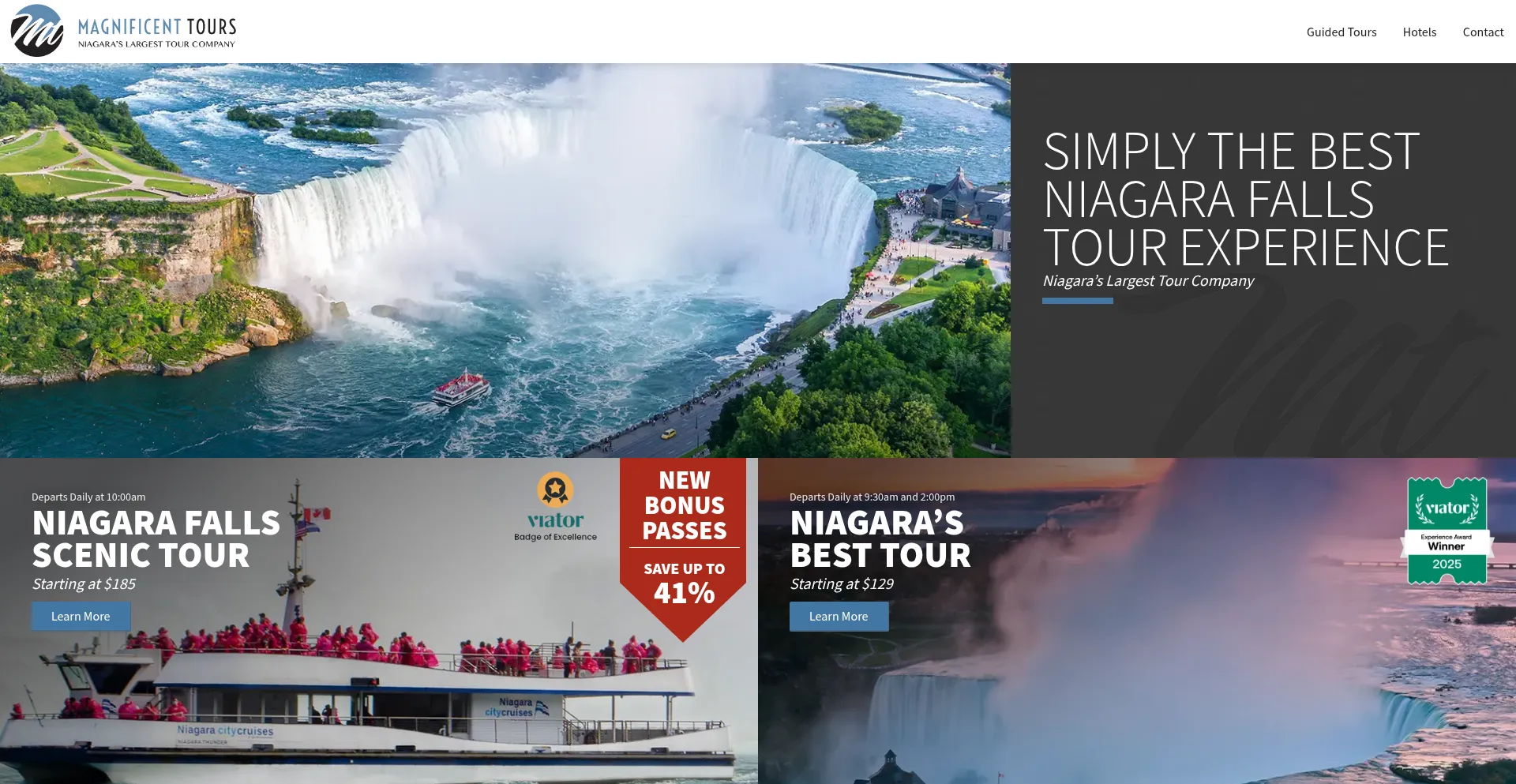 Website screenshot of Magnificentniagarafallstours.com