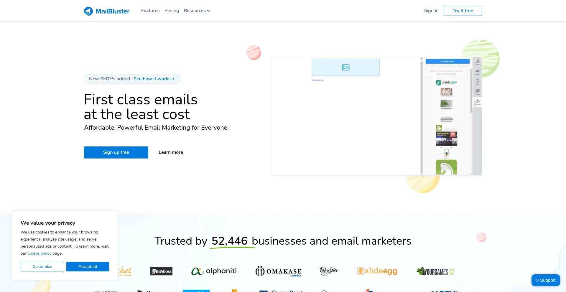 Website screenshot of Mailbluster.com