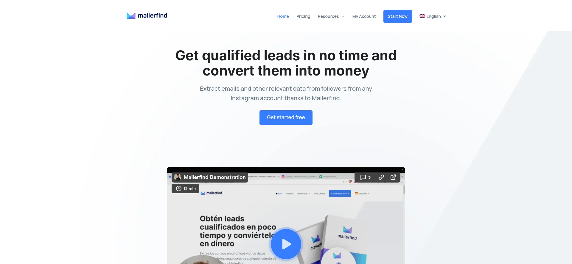 Website screenshot of Mailerfind.com