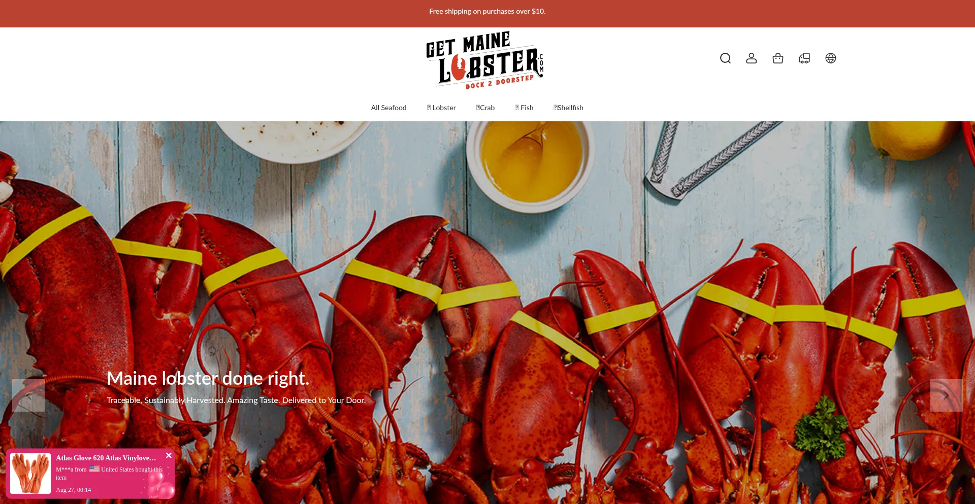 Website screenshot of Mainelobstars.shop