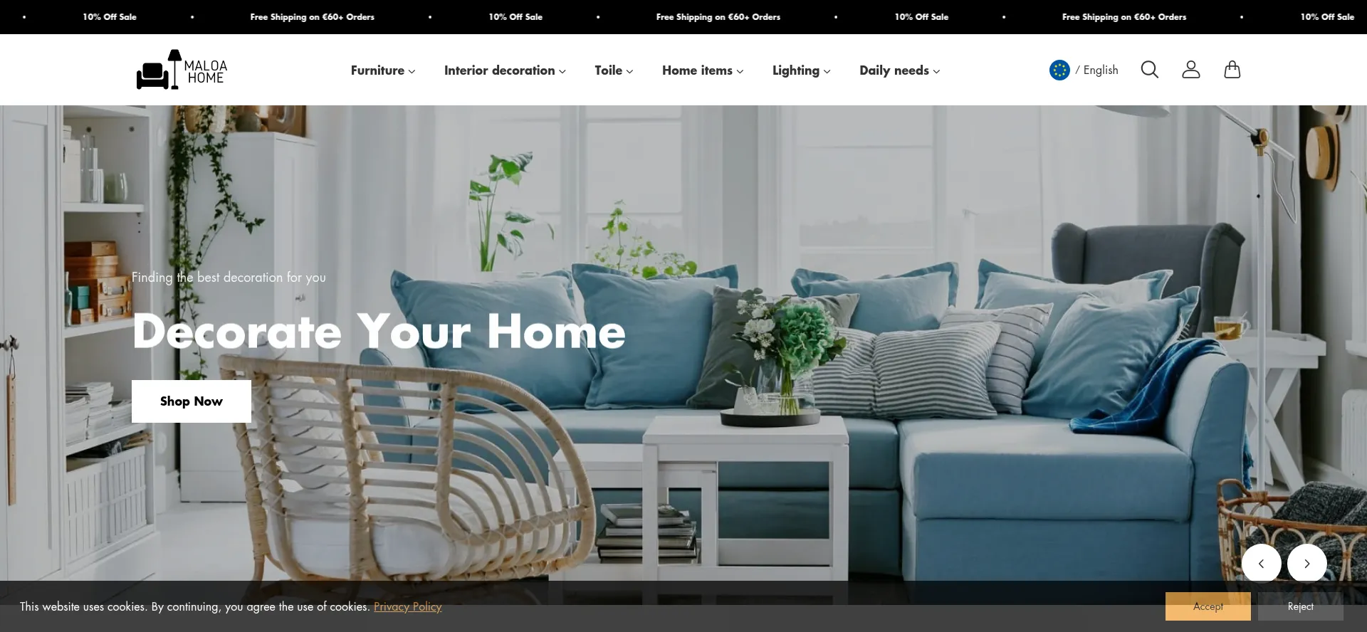Website screenshot of Maloahome.com