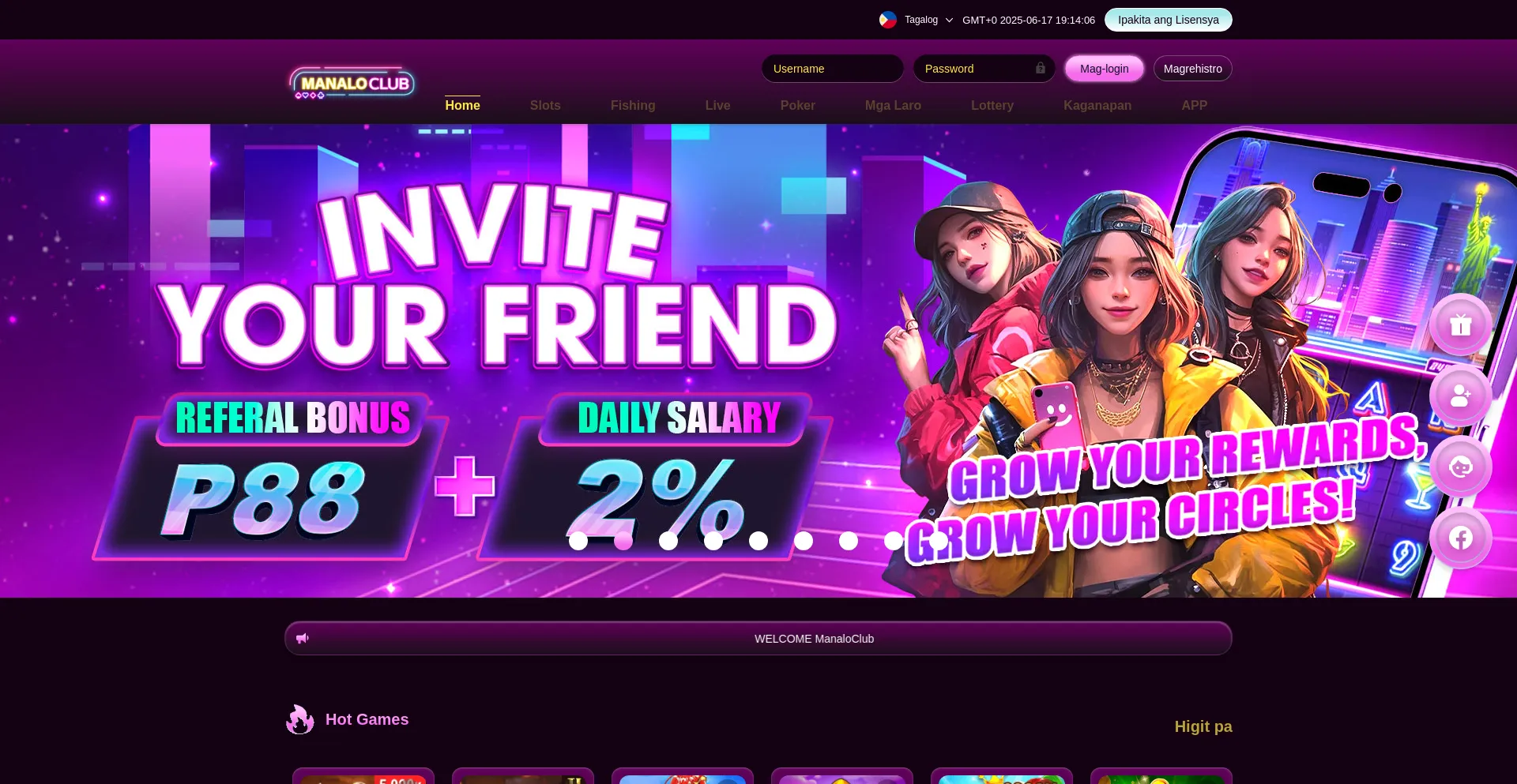Website screenshot of Manaloclub.vip