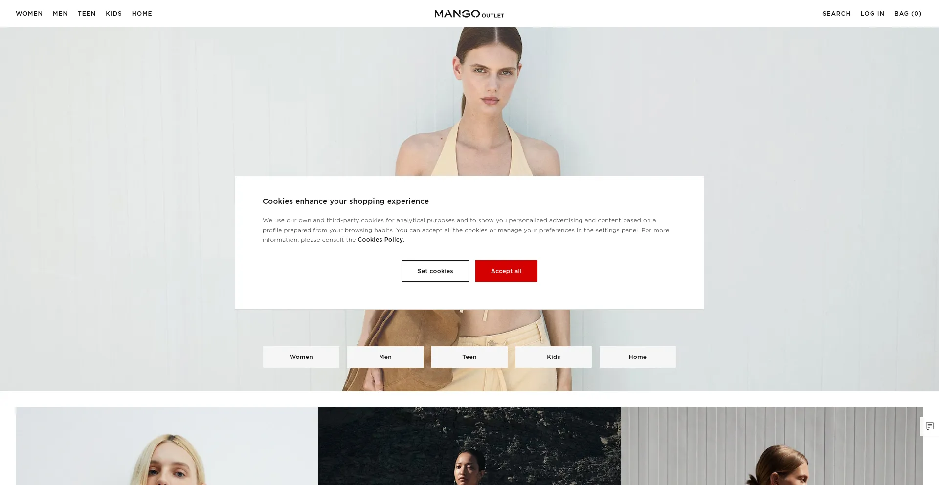 Website screenshot of Mangooutlet.com
