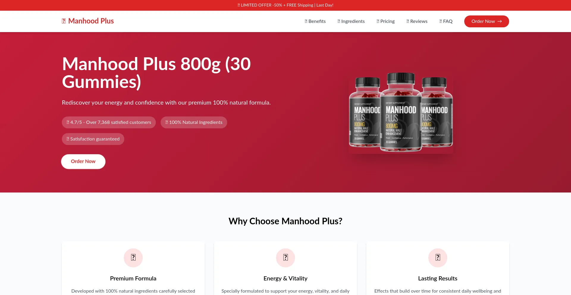 Website screenshot of Manhood-plus-gummies.uk