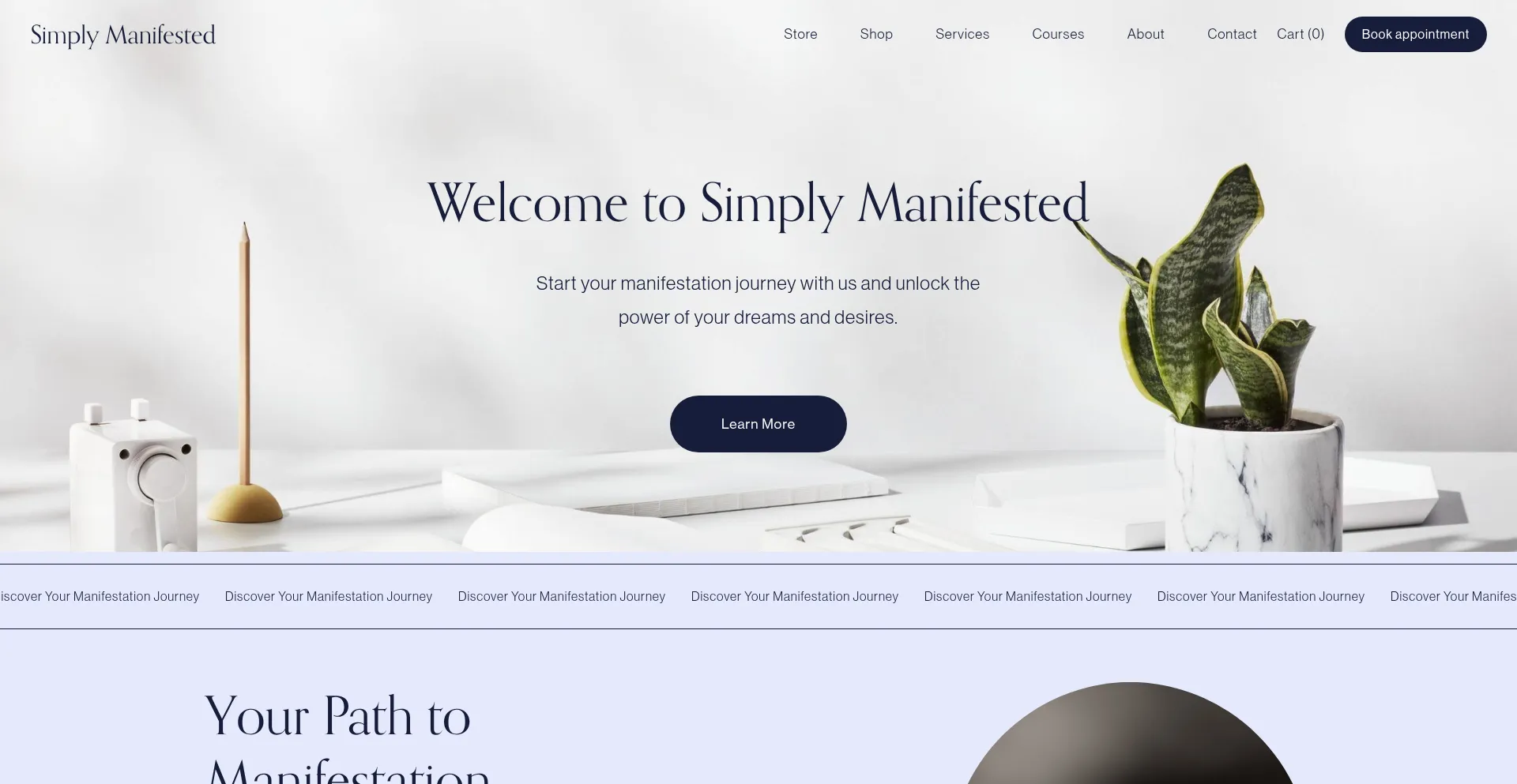 Website screenshot of Manifestedsimply.com