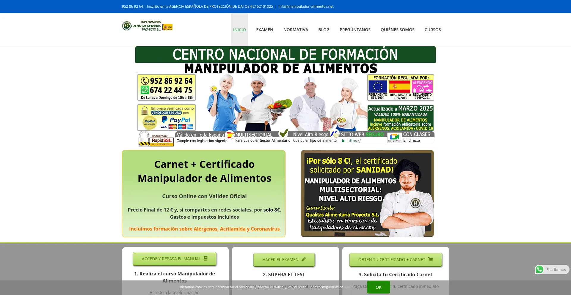Website screenshot of Manipulador-alimentos.net