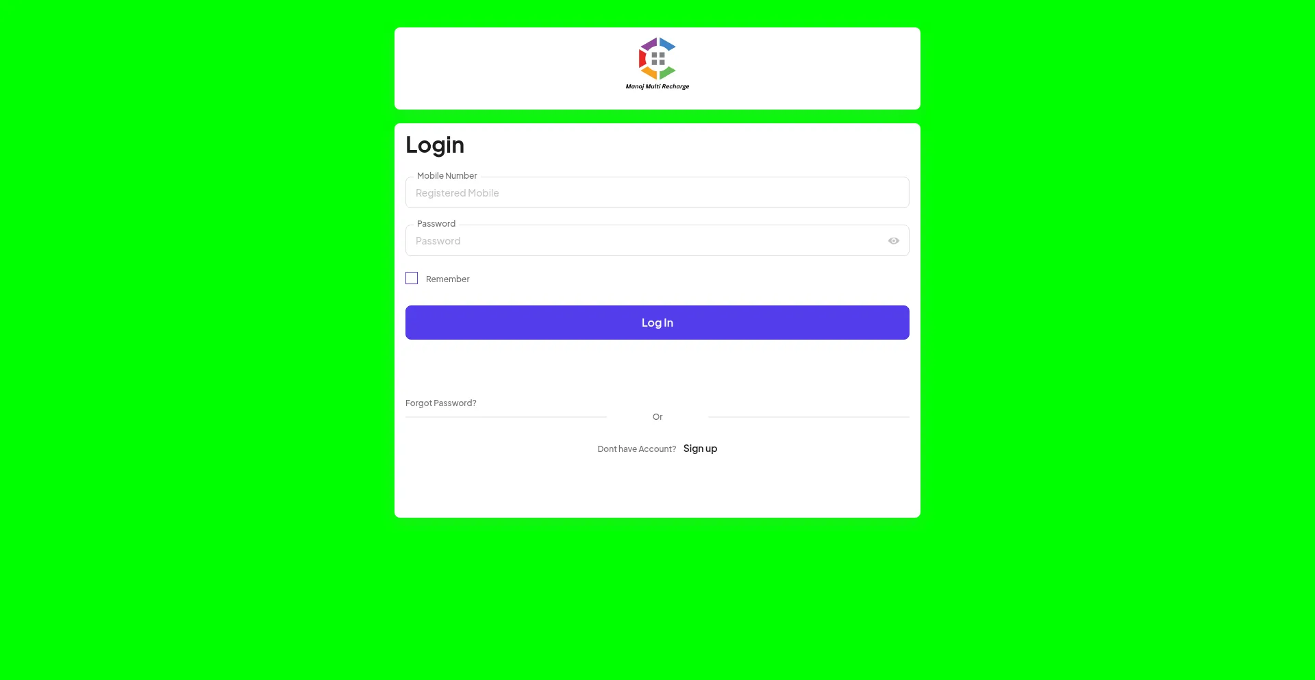 Website screenshot of Manojmultirecharge.com
