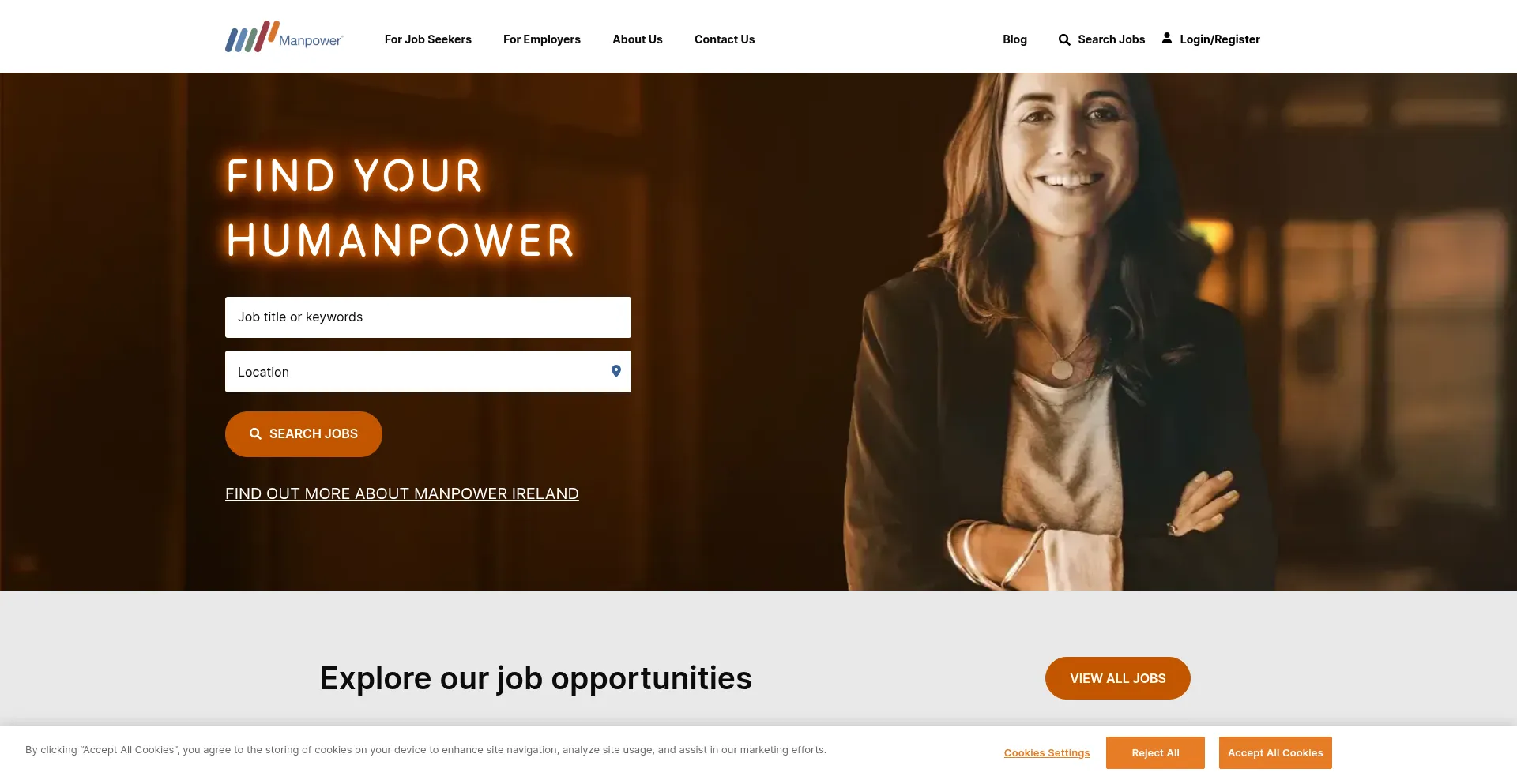 Website screenshot of Manpower.ie