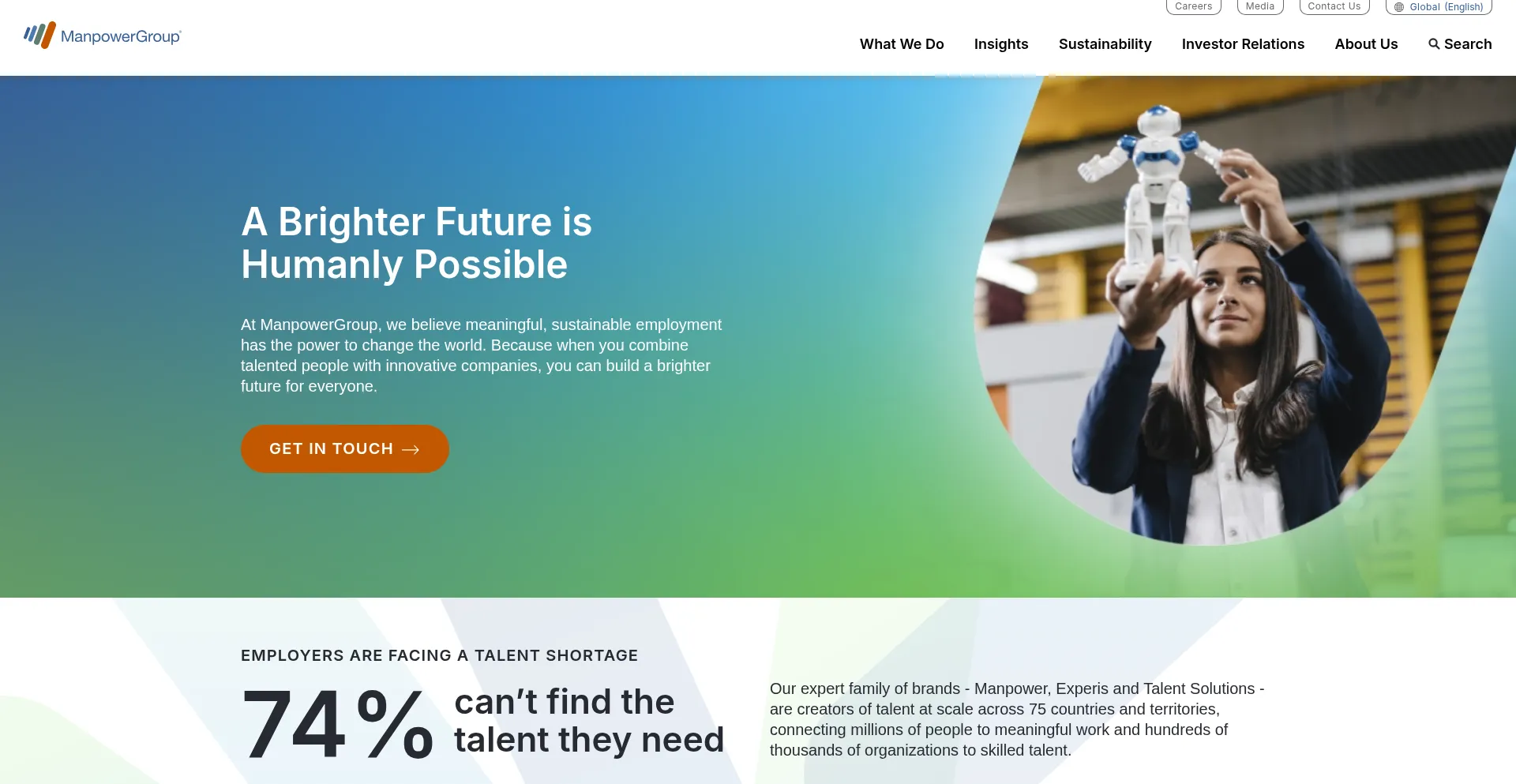 Website screenshot of Manpowergroup.com