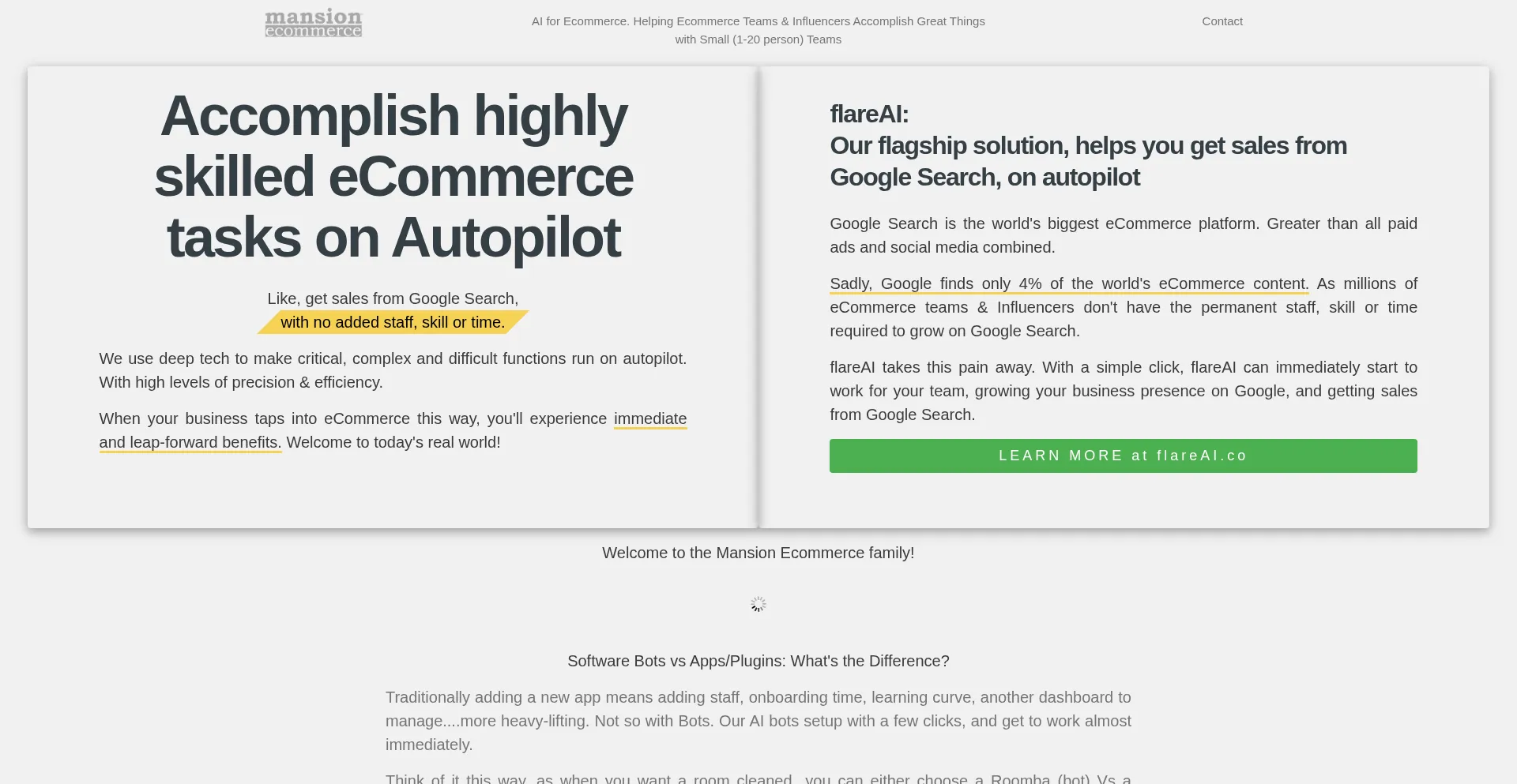 Website screenshot of Mansionecommerce.com