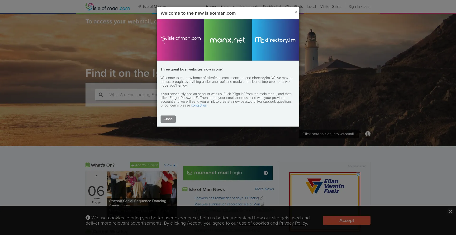 Website screenshot of Manx.net