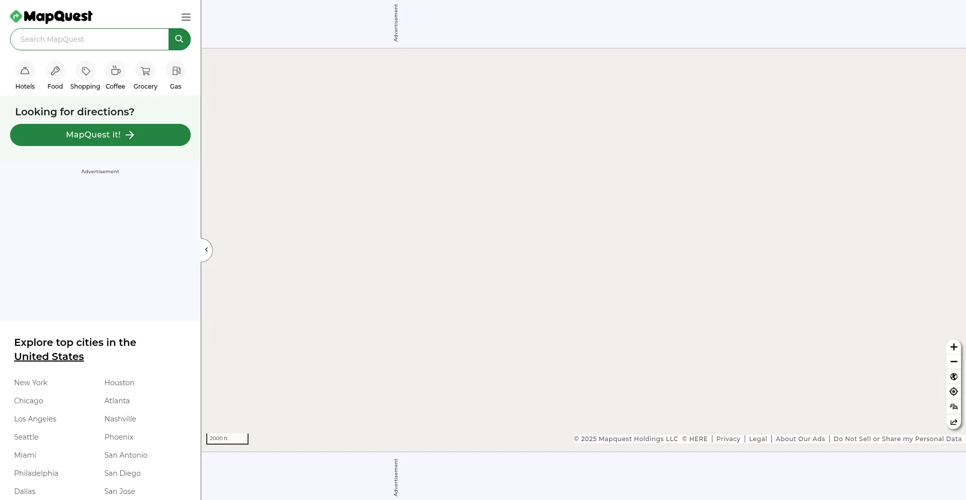 Website screenshot of Mapquest.com