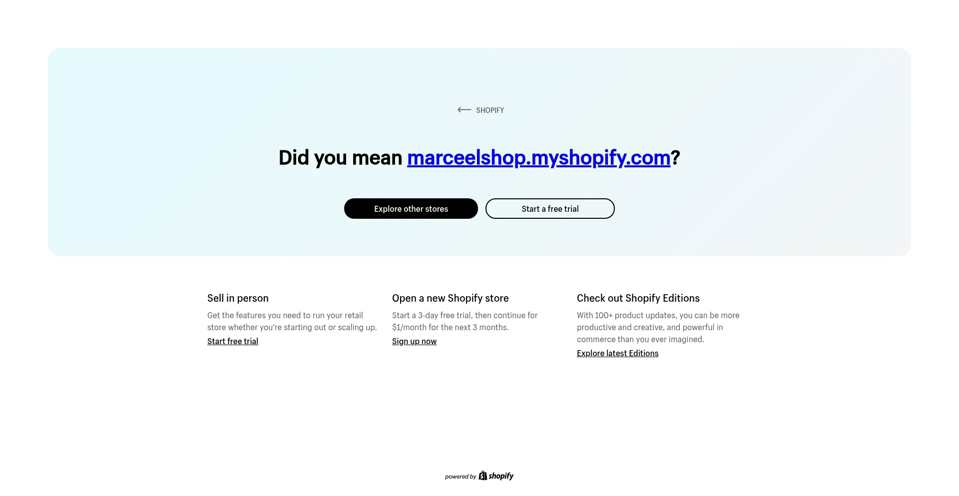 Website screenshot of Marceelshop.shopify.com