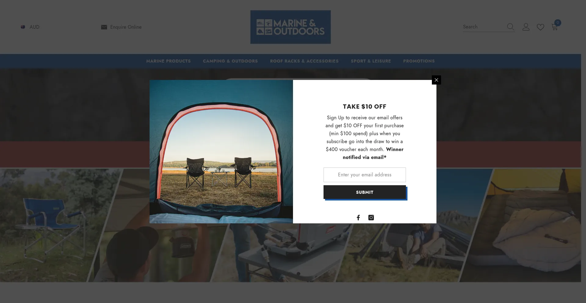 Website screenshot of Marineandoutdoors.com.au