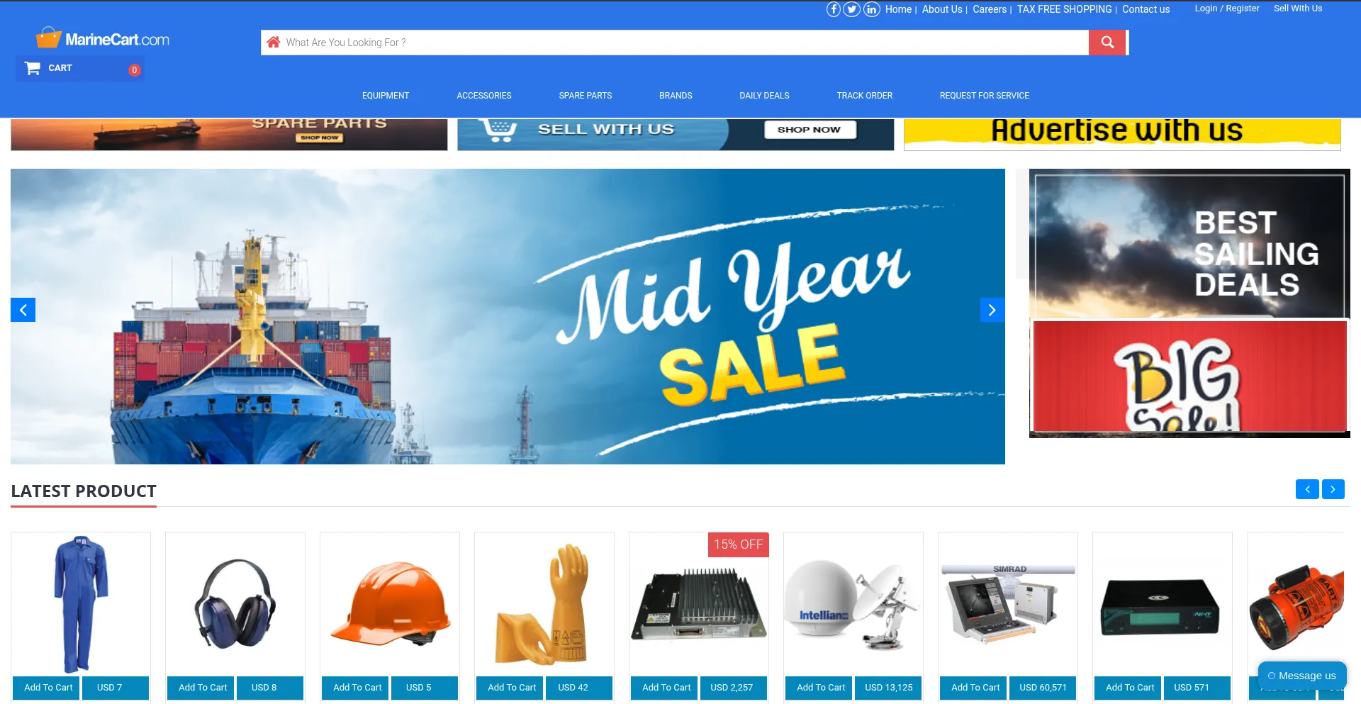 Website screenshot of Marinecart.com