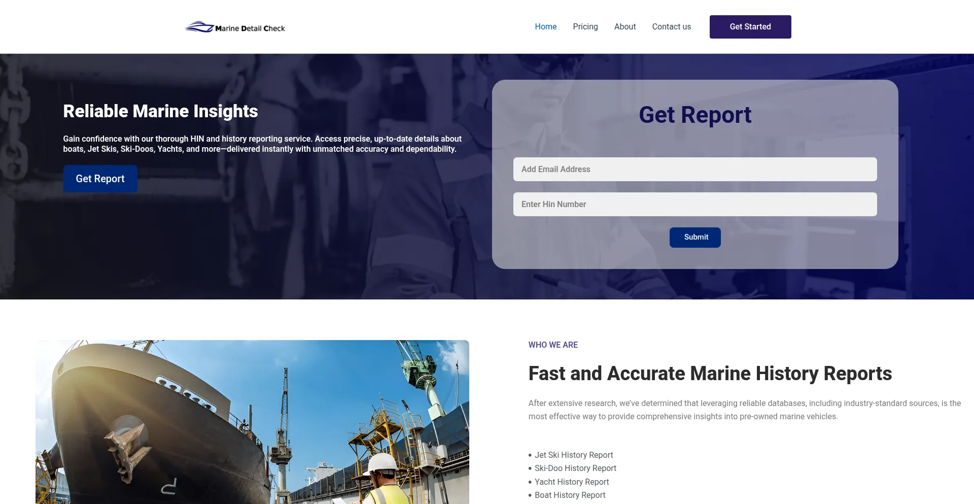 Website screenshot of Marinedetailcheck.com