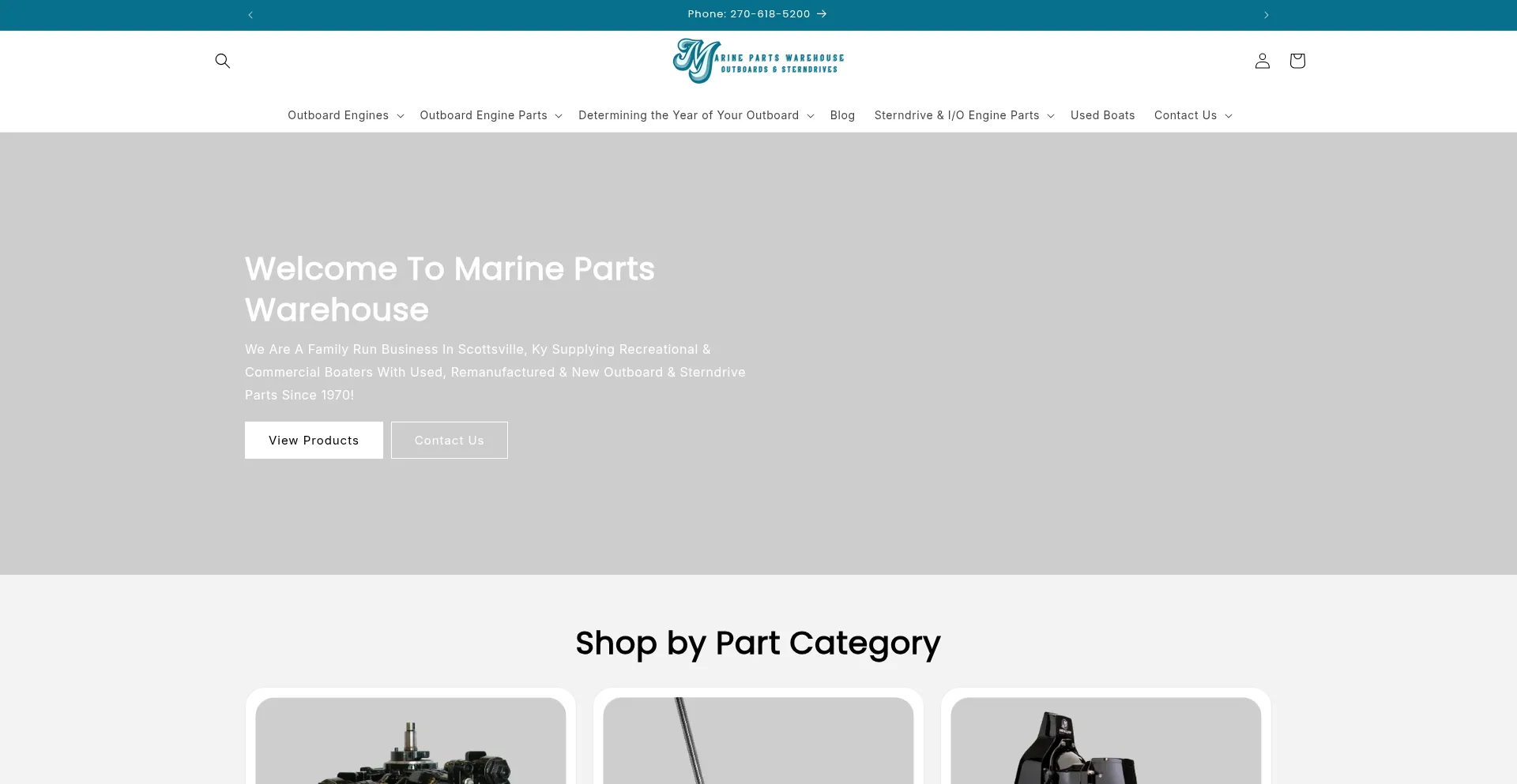 Website screenshot of Marinepartswarehouse.com