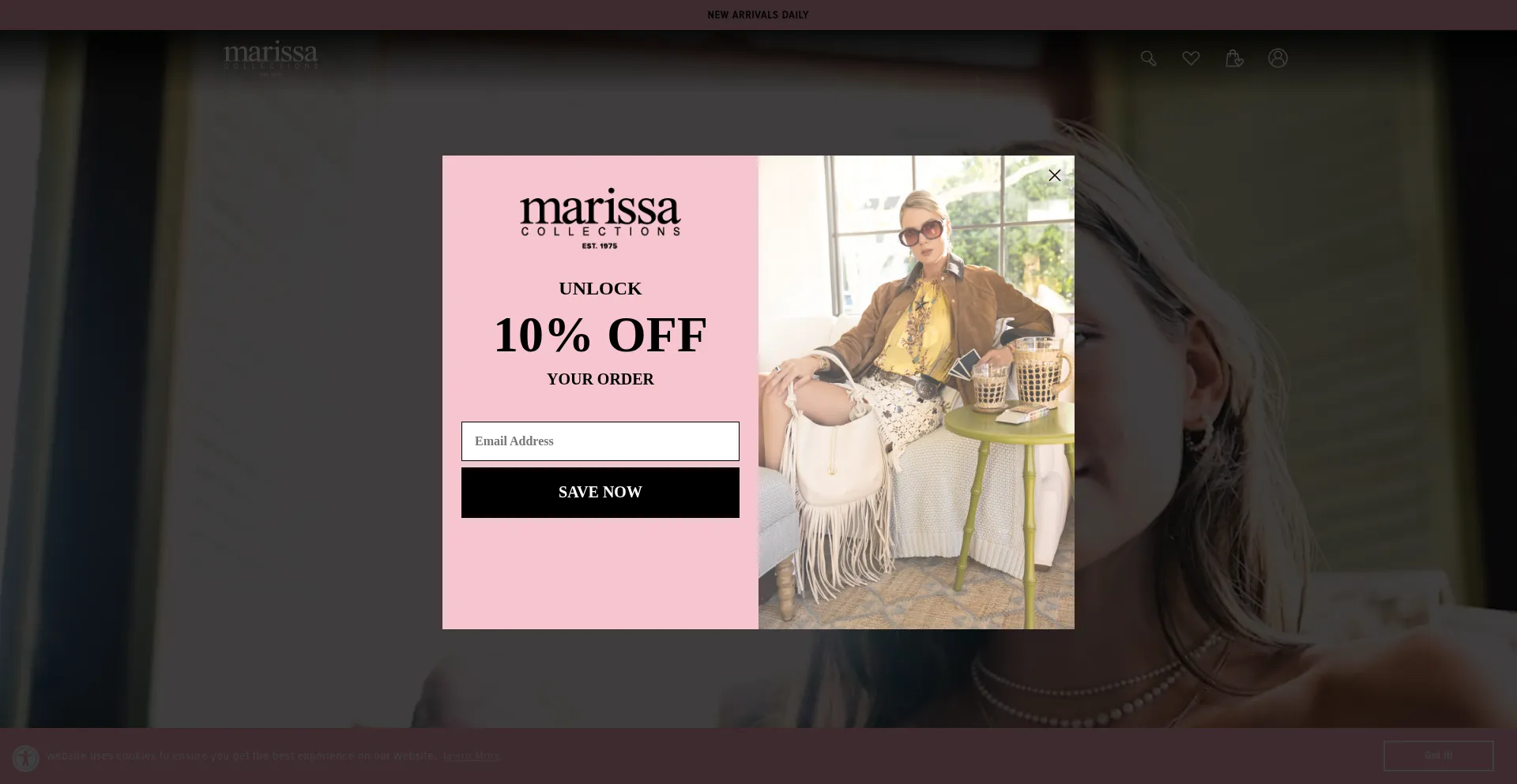 Website screenshot of Marissacollections.com