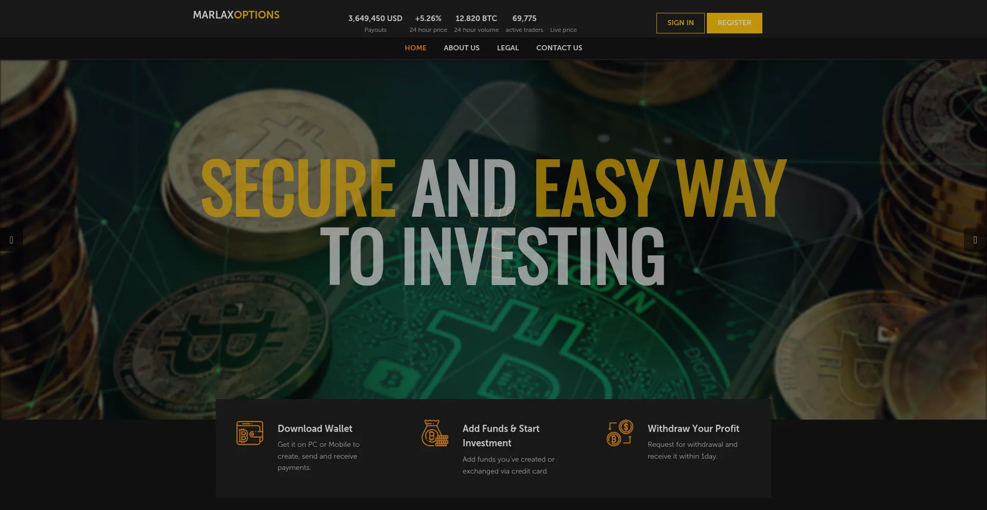 Website screenshot of Marlaxoptions.pro
