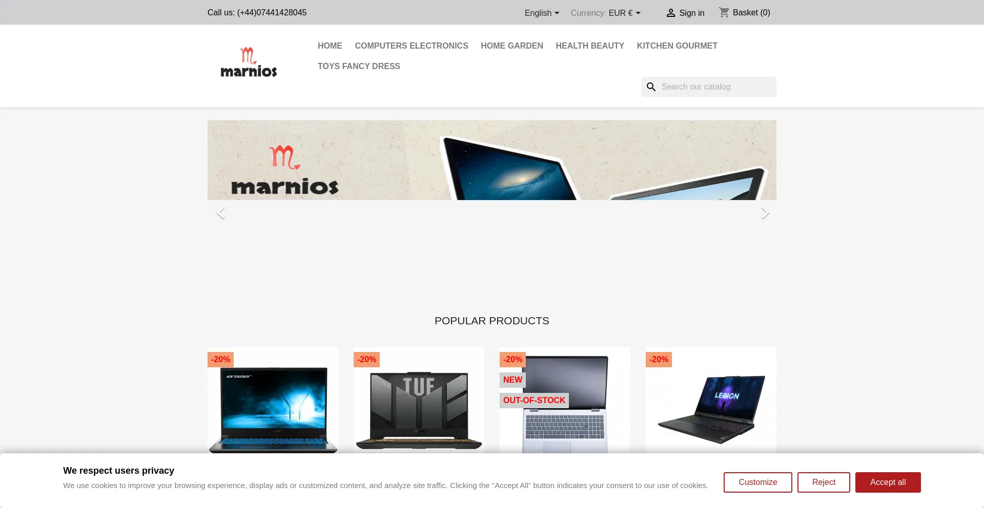 Website screenshot of Marnios.uk
