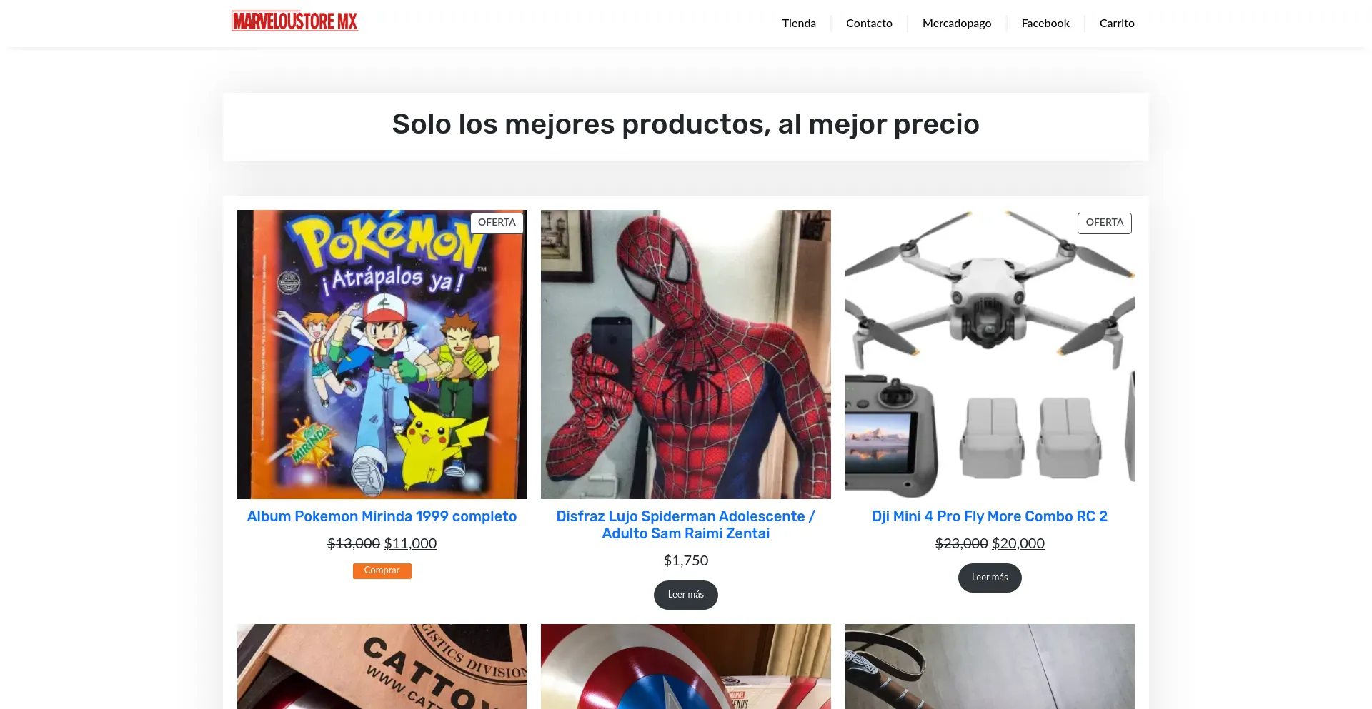 Website screenshot of Marveloustore.com.mx