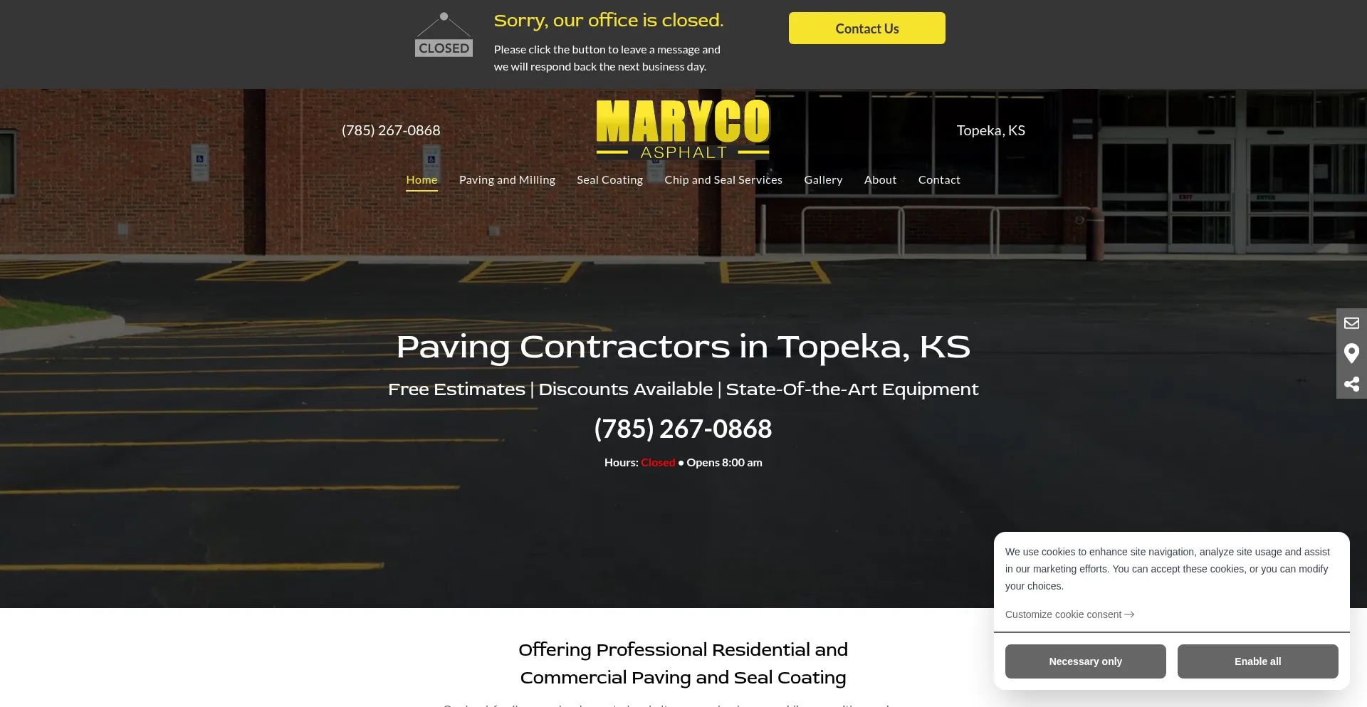 Website screenshot of Marycoasphaltks.com